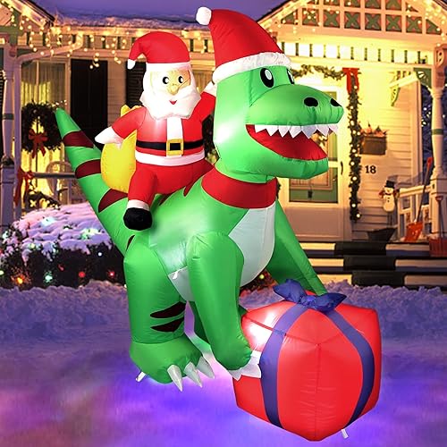 Inflables de Navidad de 5 pies, diseño de Papá Noel, decoración de Navidad al aire libre, dinosaurio inflable con luces LED integradas, bolsa de