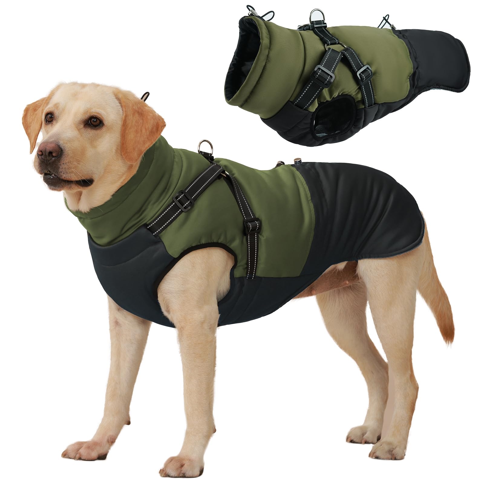 Hjumarayan Dog Winter Coat with Harness, Fleece Jacket, Back Zip Easy Wear