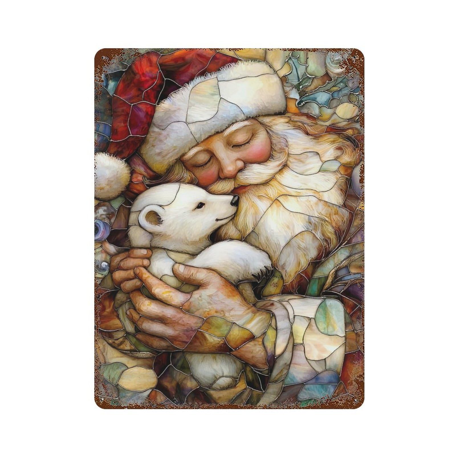 Vintage Rust Metal Sign with Santa And Polar Bear Stain Design 15.7"x11.8", for Shed, Workshop And Garage Wall Decor, Classic Wall Plaque