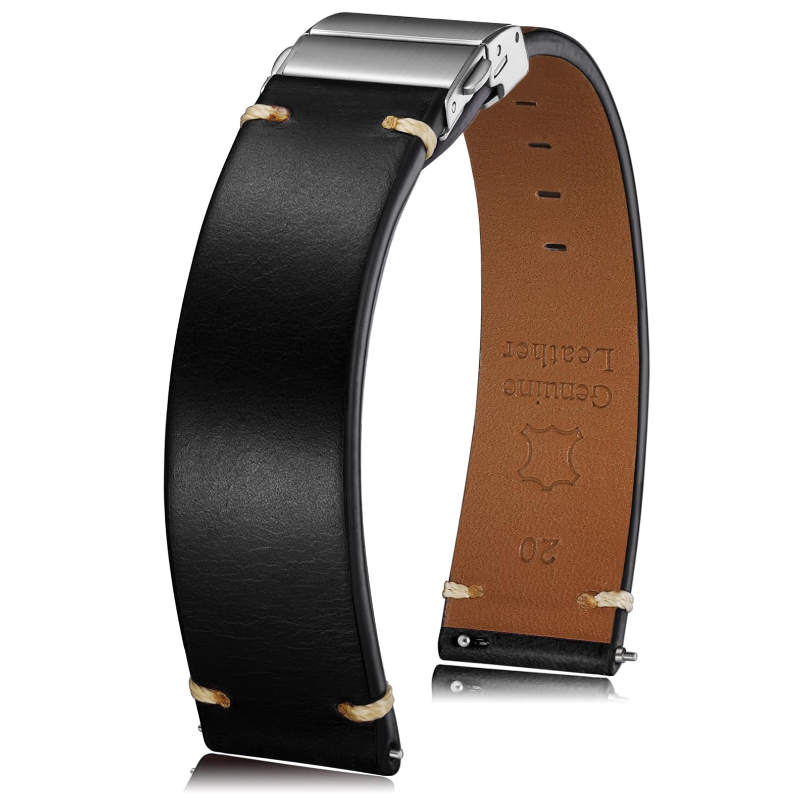 Getalia Leather Watch Band Retro Oil Wax Leather, Quick Release Foldover Clasp