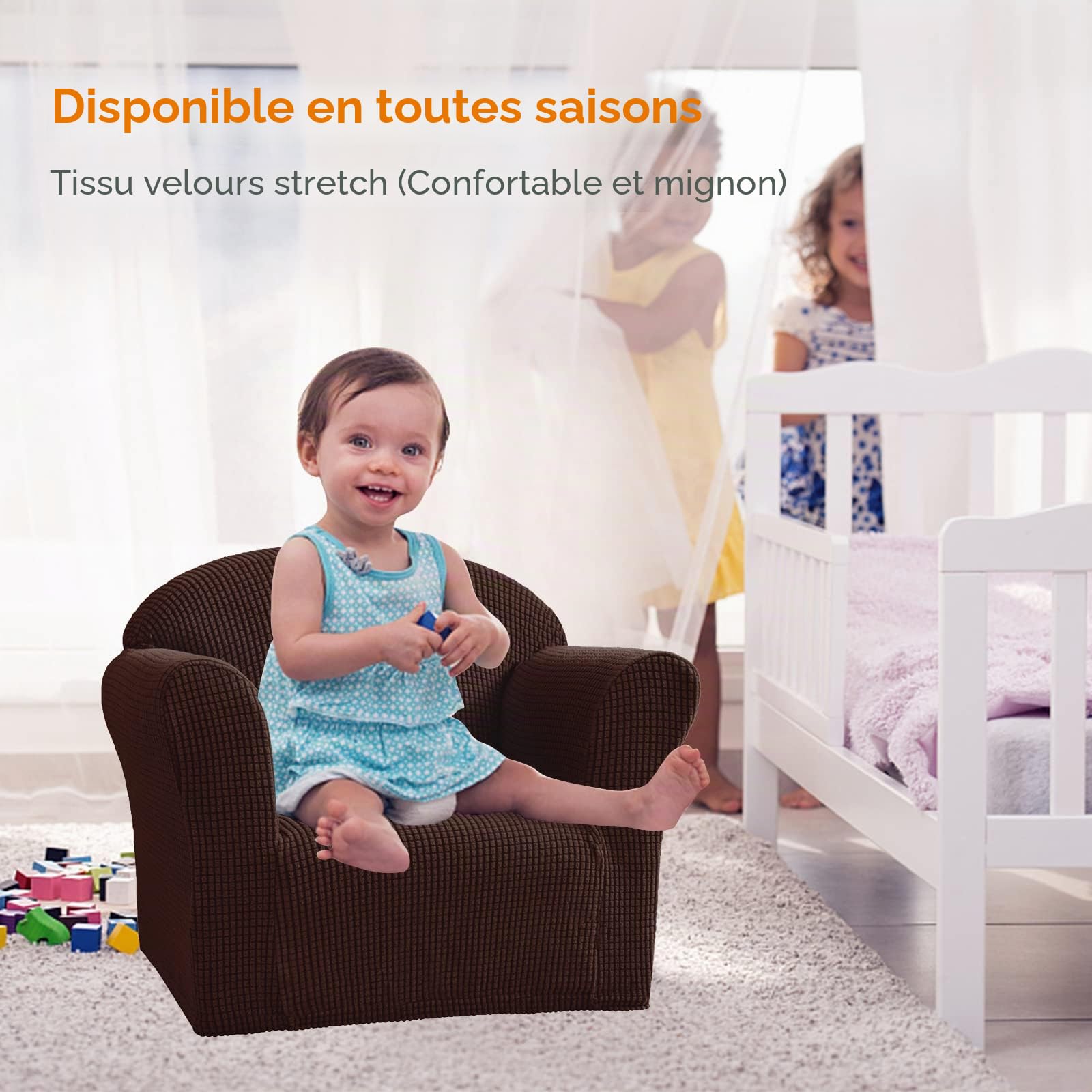 Housse de Fauteuil pour Enfant Extensible Jacquard Housse de Canapé Enfant Housse Fauteuils Lavable pour Chambre d'enfant (Marron Foncé)