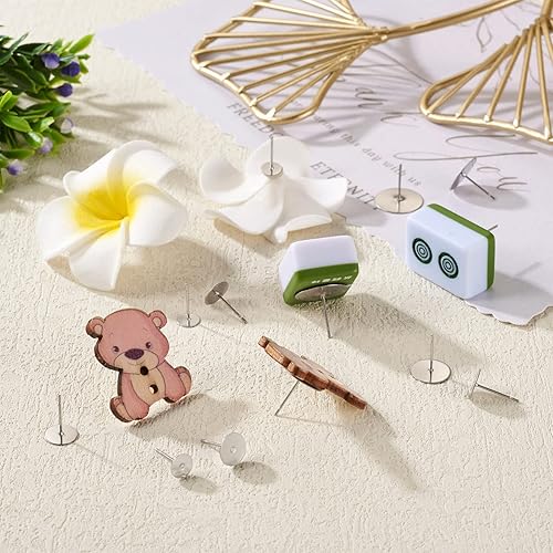 Miniatura 6 de Craftdady 400 aretes de acero inoxidable de 0.15 a 0.55 pulgadas, 8 tamaños, almohadillas planas, redondas, en blanco, para hacer joyas