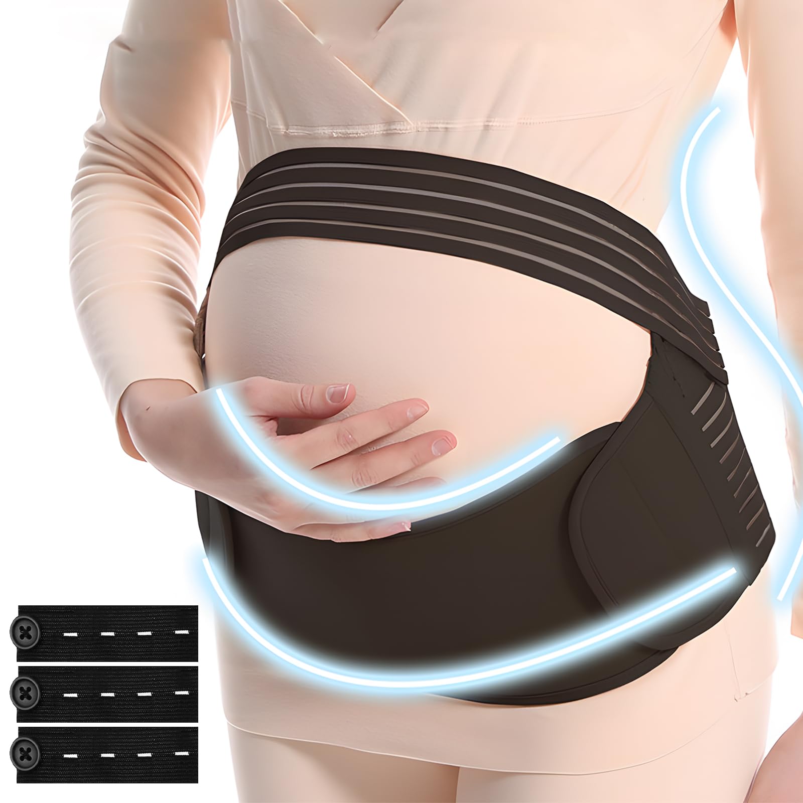 SIMDAOSIMDAO Pregnancy Support Belt,Maternity Belly Support Belt Set - Breathable Abdominal Band with Waist Extension Buckles - Comfortable Pregnancy Support for Back Pain Relief (L)