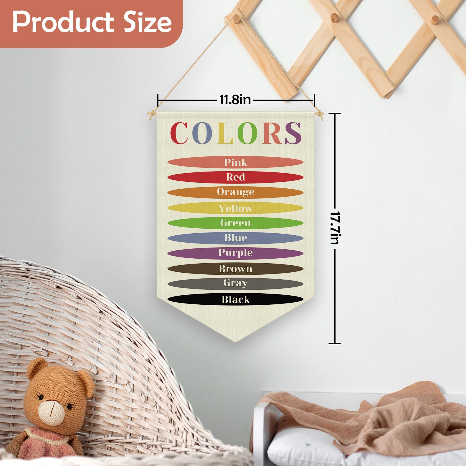 Learning Wall Decor Color Educational Banner Classroom Wall Hanging Canvas Hanging Pennant Flag Banner Homeschool Decor Sign for Toddlers Kids Room Nursery Playroom Preschool Linen Cotton Flag