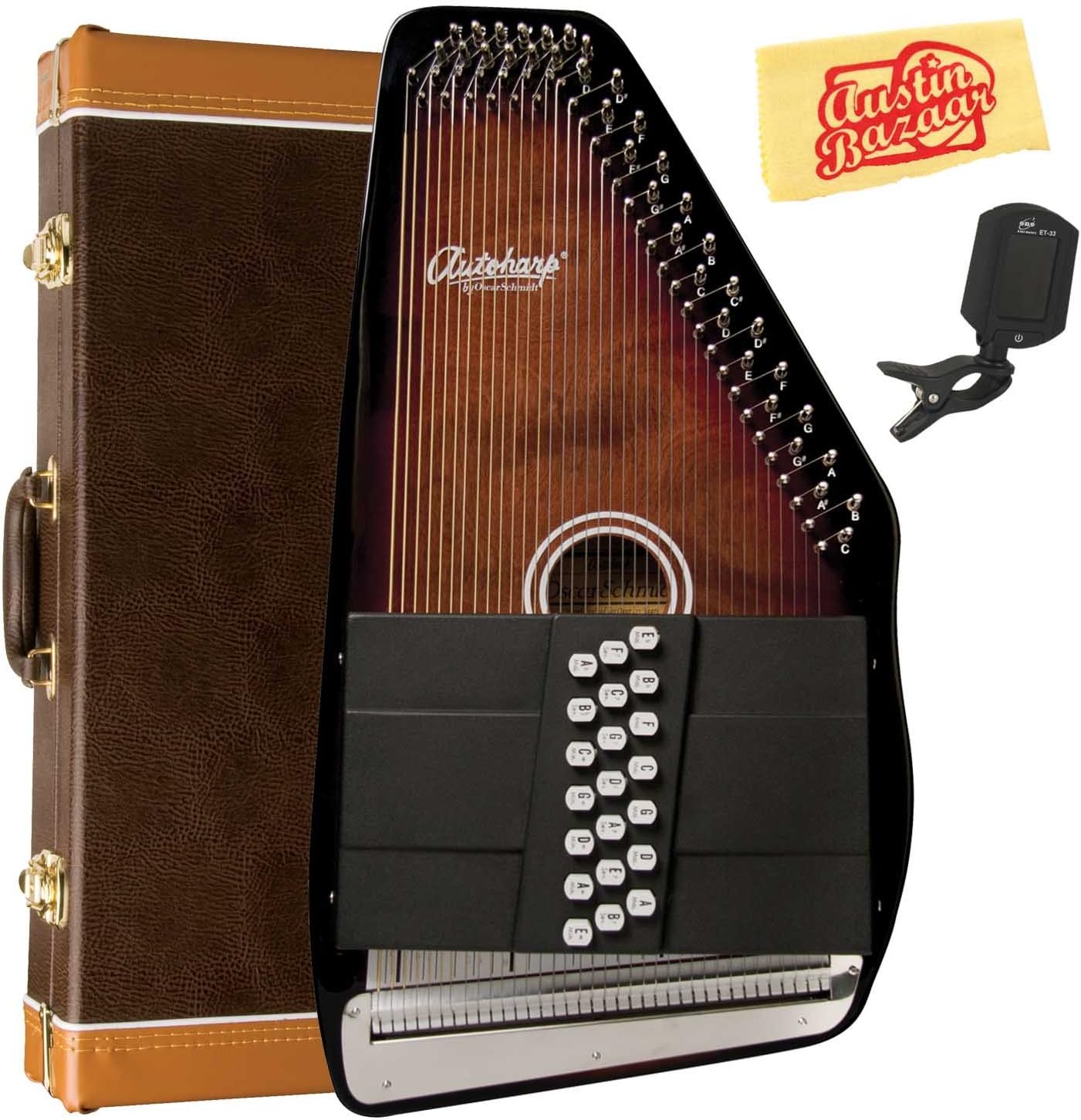 Oscar Schmidt OS21CE 21 Chord Classic Autoharp with Pickup Bundle with Hard Case