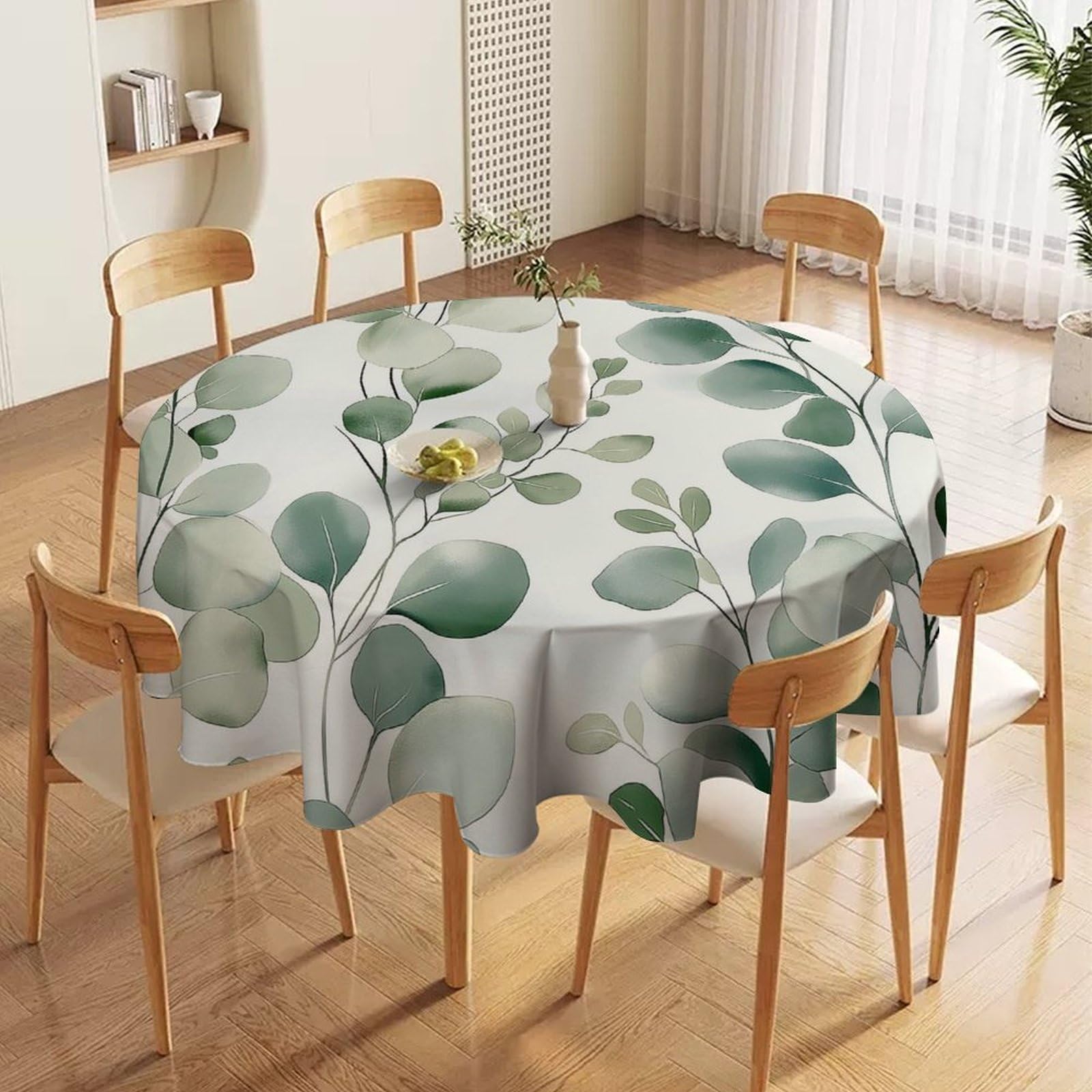 ORDOBO 3D Print Round Tablecloth - Green Leaves Round Countertop Decoration Cover Waterproof Wipeable Dust-Proof For Kitchen Dining Home 177X177Cm