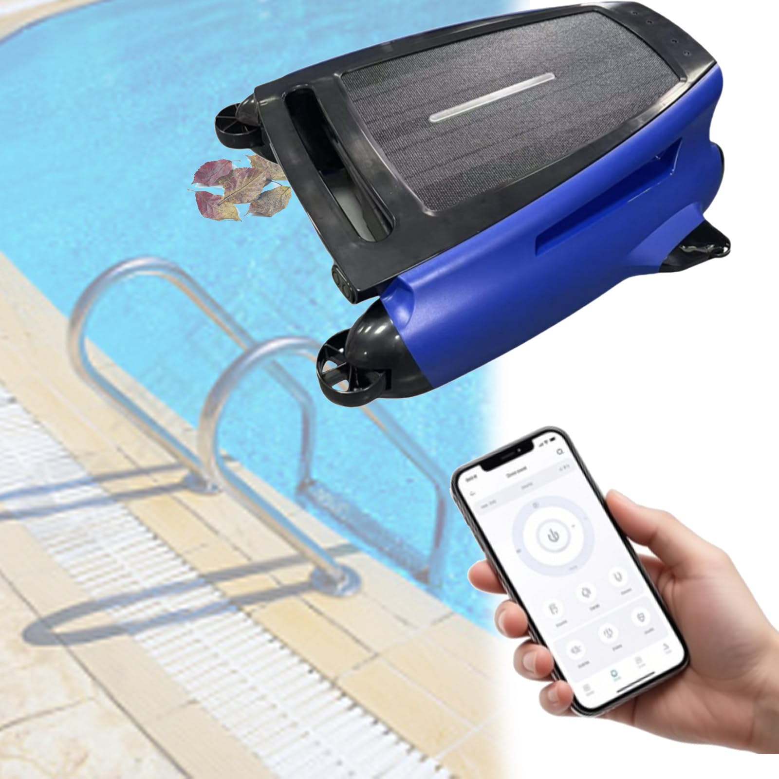 DOZPAL Pool Sur-face Cleaner Robot with Solar and 5200mah Rechargeable Dual Mode, Cordless Robotic Cleaner Automatic Pool Sur-face Skimmer - App Control A