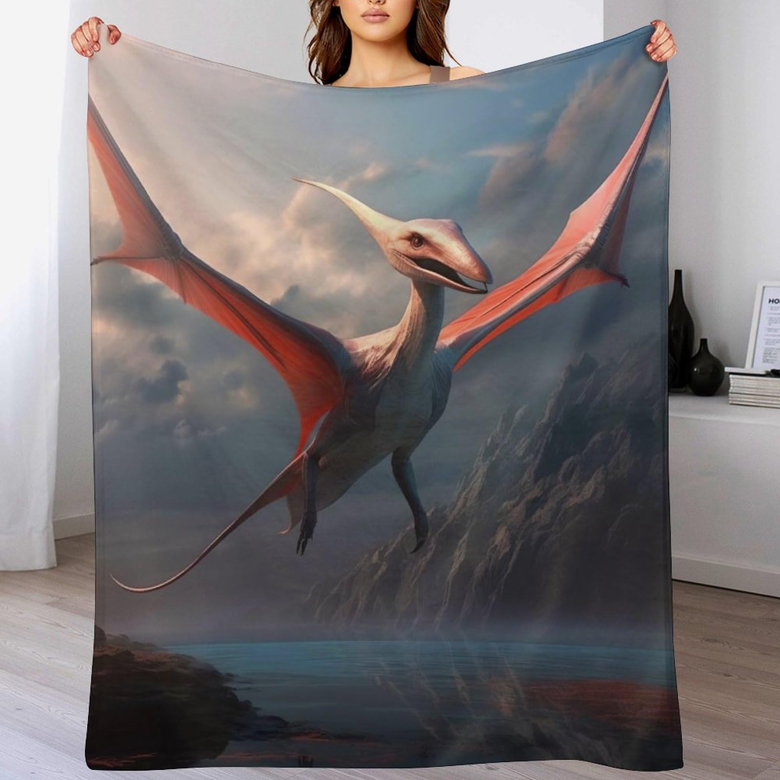Couverture flannel ptérosaure 100x130cm : le cadeau d'anniversaire utile et doux