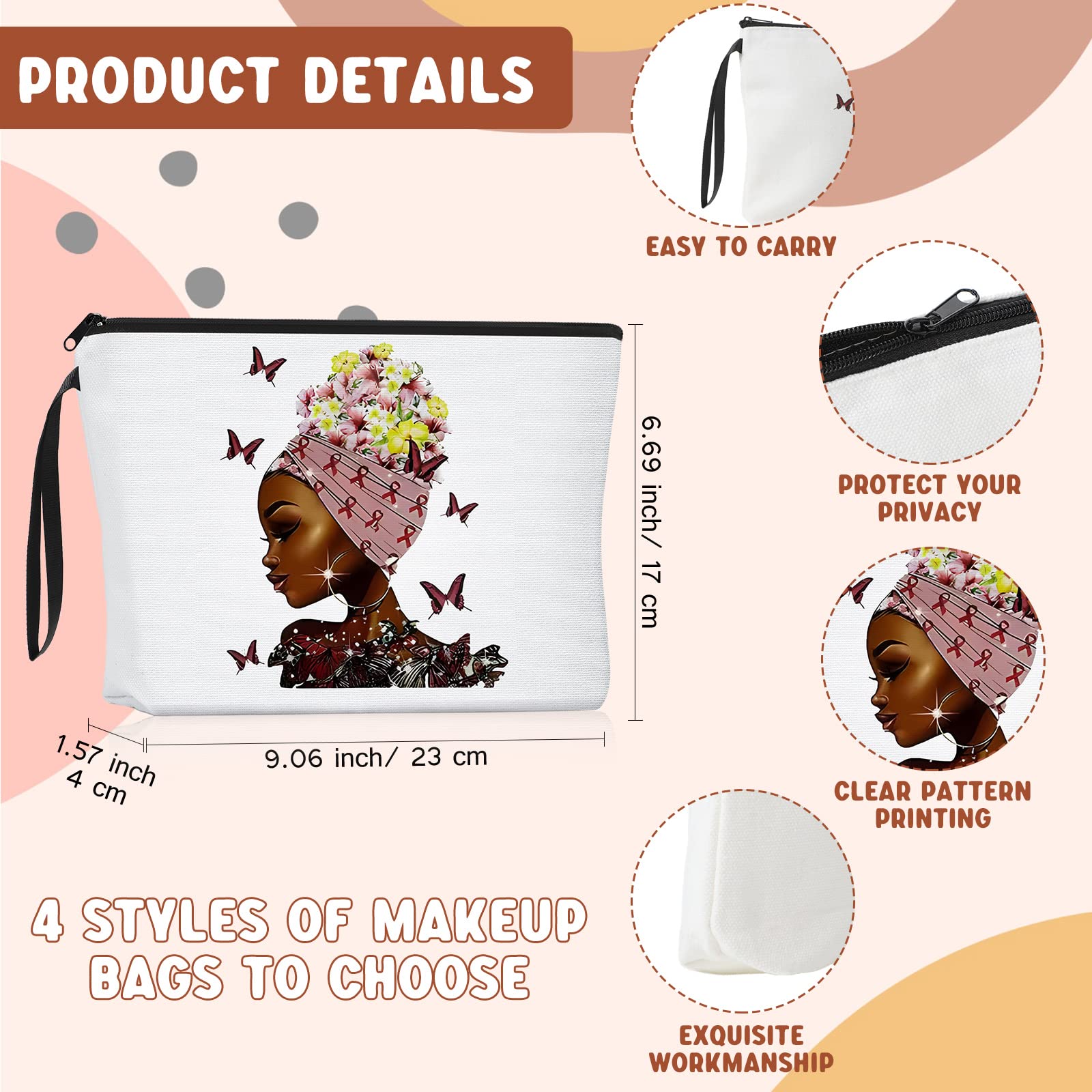 Roowest 8 Pcs African American Bags for Black Women Bulk 4 Tote Bags and 4 Cosmetic Bag Inspirational Gift Reusable Makeup Bag Shoulder Handbag with Zipper Work Travel Juneteenth Day