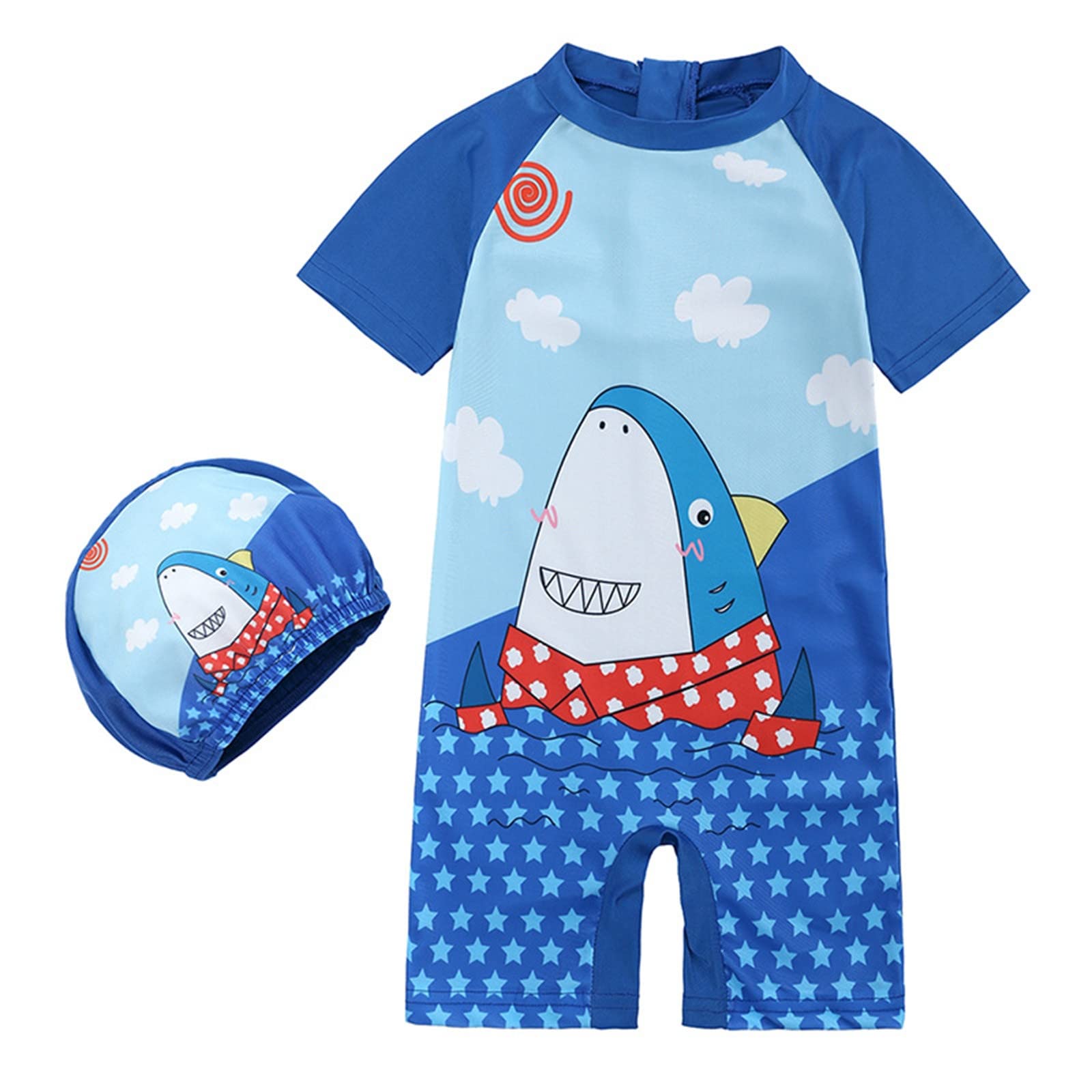 RNTOP Baby Boys Kids Swimsuit OnesPiece Zipper Rash Guard Swimwear Infant Toddlers Short Sleeve (Sky Blue, 7-8 Years)