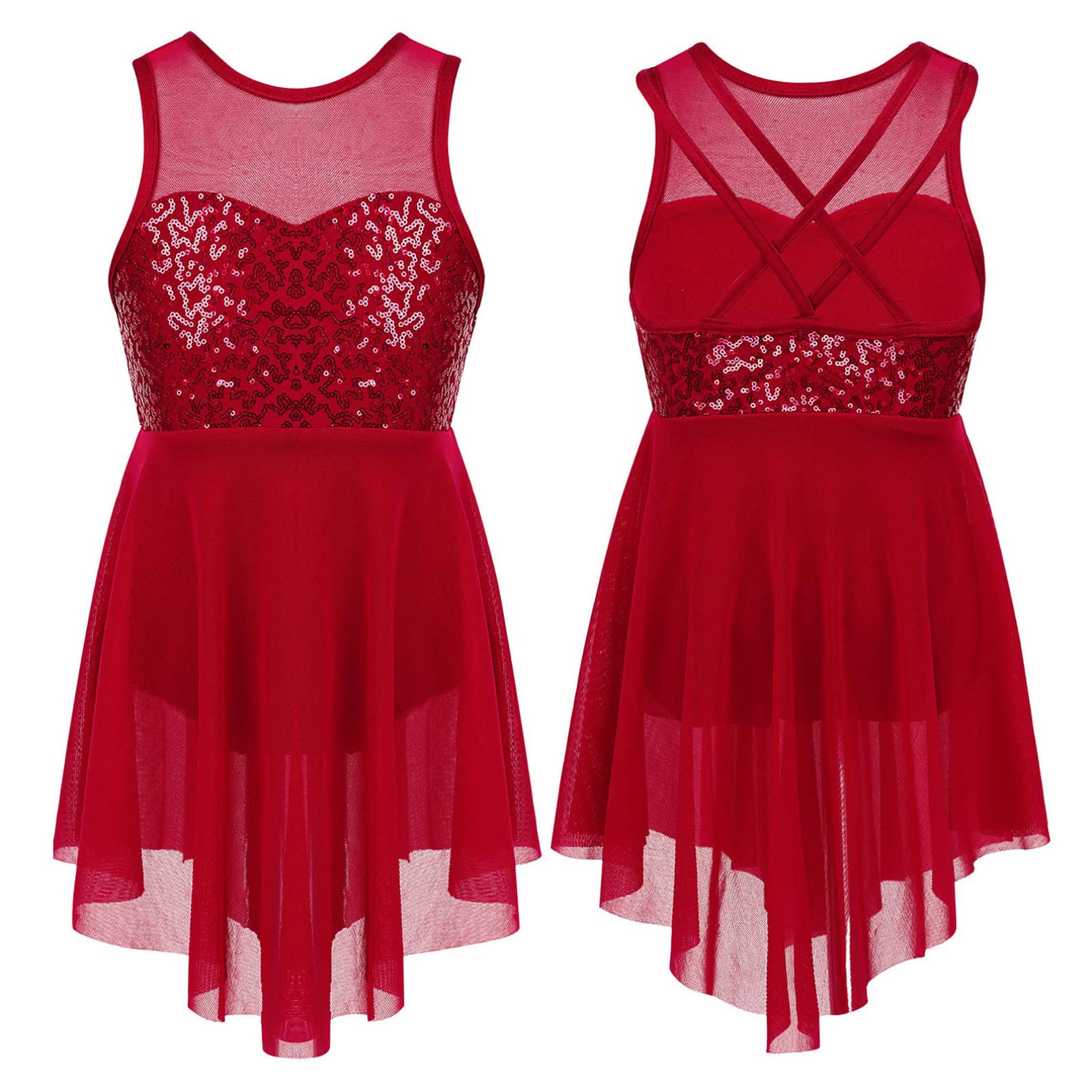 RUNQHUI Kids Girls Sequined Ballet Lyrical Modern Dance Dress Gymnastics Leotard Ballerina Dancewear