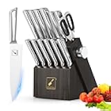 Kitchen Knife Set with Block and Built-in Sharpener, Japanese Stainless Steel 14-Piece Knife Set with Utility Knife, Dishwasher Safe, Non-Slip Ergonomic Handles, Essential Gift for Home Cooks