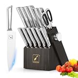 Kitchen Knife Set with Block and Built-in Sharpener&comma; Japanese Stainless Steel 14-Piece Knife Set with Utility Knife&comma; Dishwasher Safe&comma; Non-Slip Ergonomic Handles&comma; Essential Gift for Home Cooks