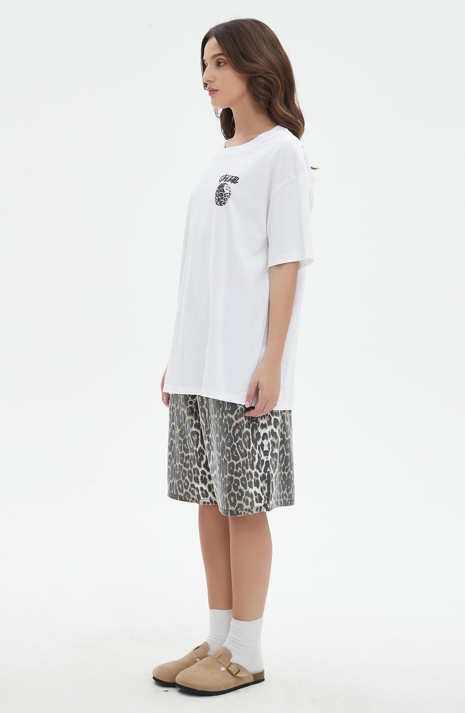 Jorts leopardato unisex da donna, pantaloncini larghi con ghepardo vintage, gamba dritta, jeans casual Y2K Streetwear