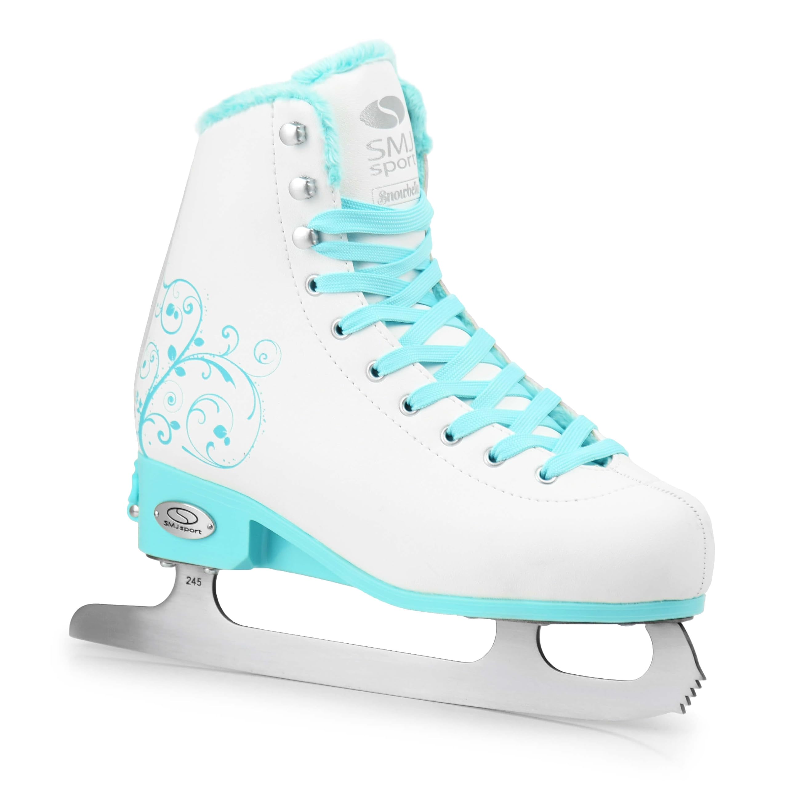 SMJ Snowbella Schlittschuhe VERSTELLBAR Damen Mädchen Eiskunstlauf Eislaufschuhe Klassische Eislauf Weiß/Mint | Größen: 31-34, 35-38, 39-42