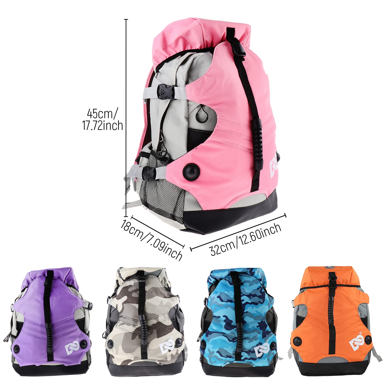 Fenteer Sac de Transport Sac à Dos de Patins à roulettes Multi-Niveaux - Rose, 32x18x45cm