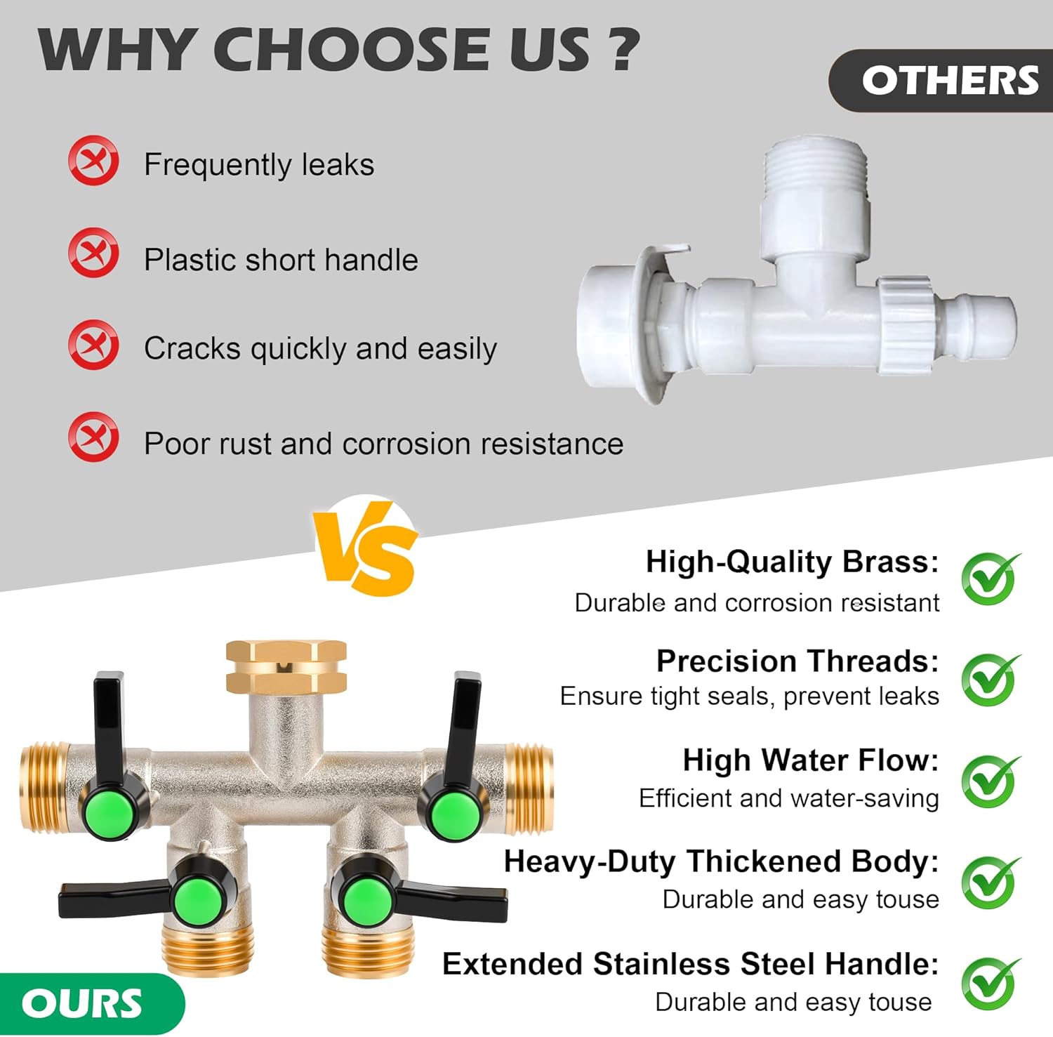 Love Is War 4 Way Hose Splitter, 4 Way Heavy Duty Brass Garden Hose Splitter, Hose Connector 3/4", Hose Spigot Adapter With 4 Valves,Connector Outdoor Water Faucet.