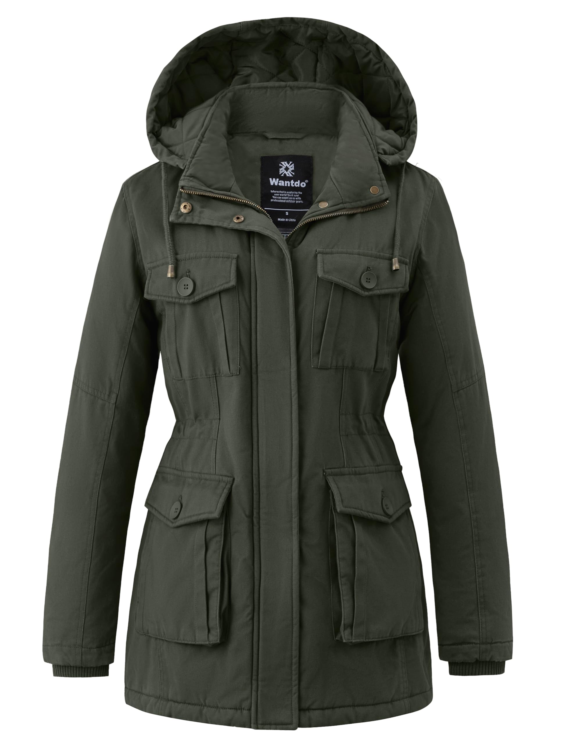 Wantdo Chaqueta con Capucha para Mujer Abrigos de Invierno de Viento | Bolsillos 3D multifuncionales,Cortavientos,Capucha Desmontable,Cremallera SBS,Puños Acanalados,Cintura Ajustable,Otoño