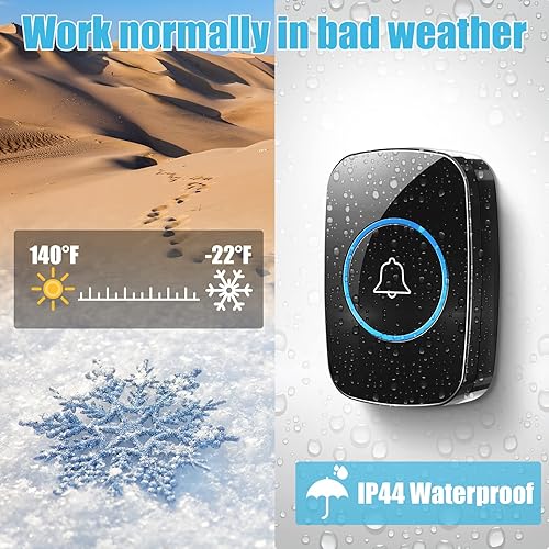 Miniatura 7 de Fabbay 8 timbres inalámbricos, kit de botón de timbre de puerta impermeable, 4 piezas, timbre para el hogar con 4 receptores, rango de 1000 pies, 5