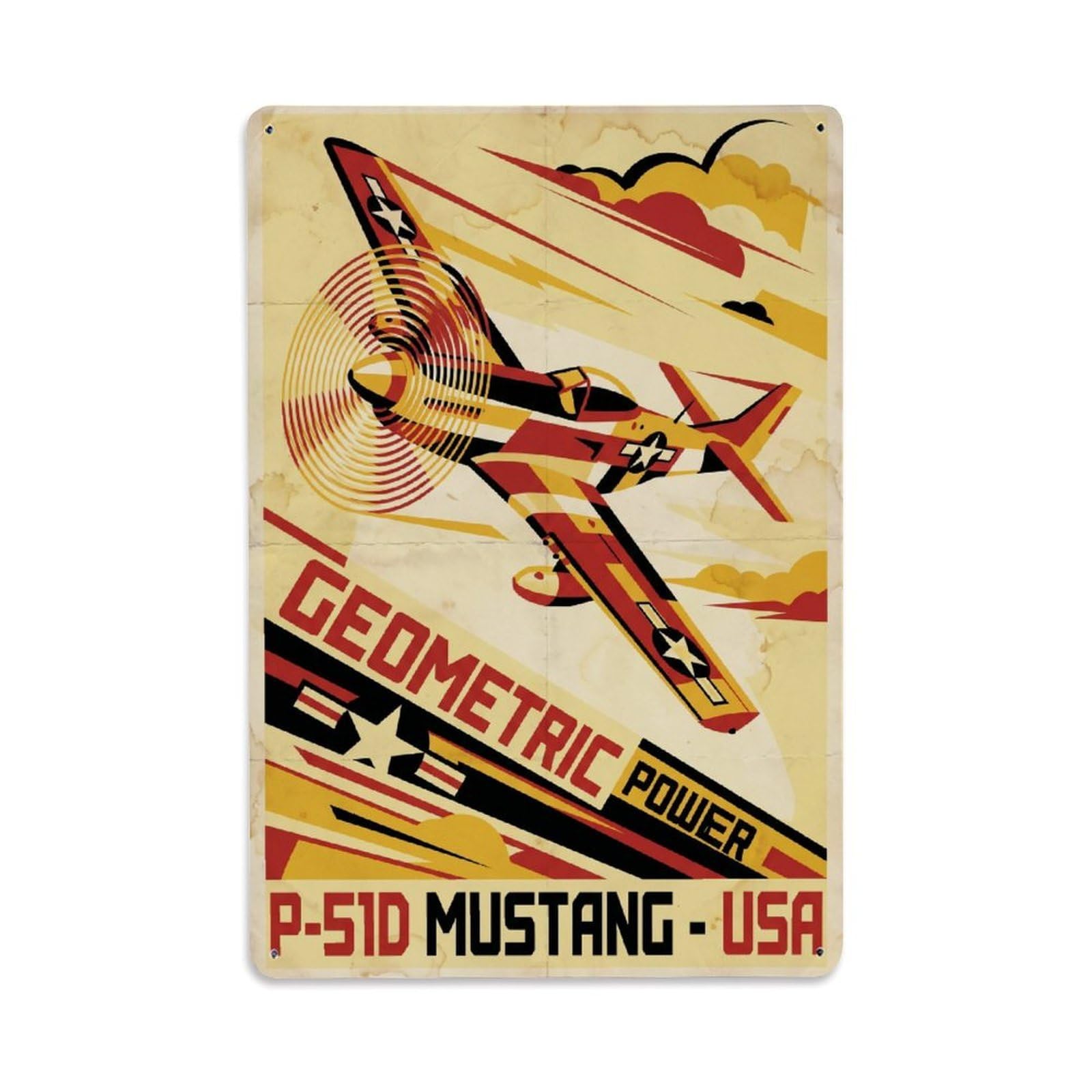 Fighter Aircraft P-51D Mustang Constructivist Metal Tin Sign Plaque Wall Decor for Cafe, Man Cave, Club Bar, Office, Home Garden Round Metal Poster 8x12Inch