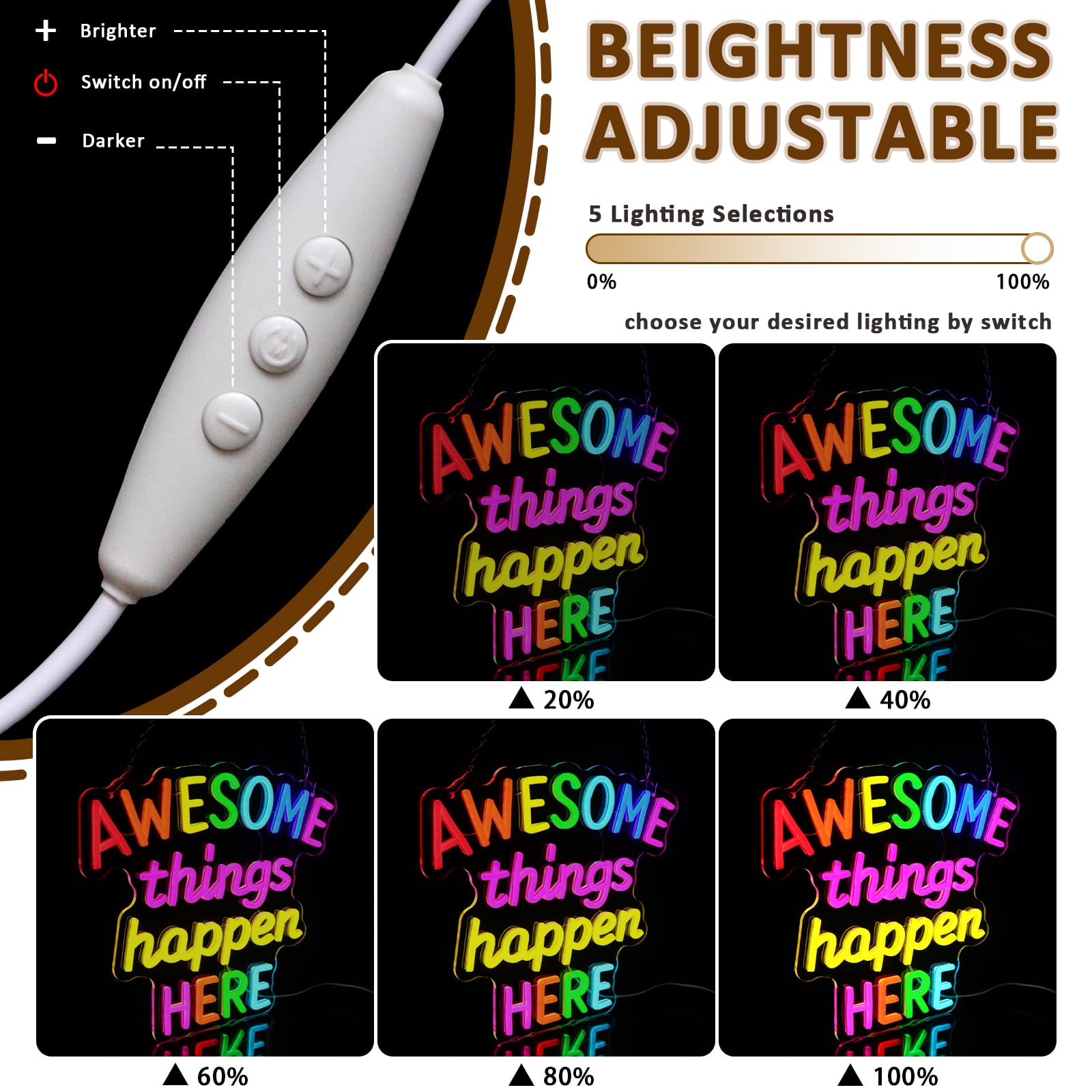 Awesome Things Happen Here Neonschild für Wanddekoration, LED-Schild