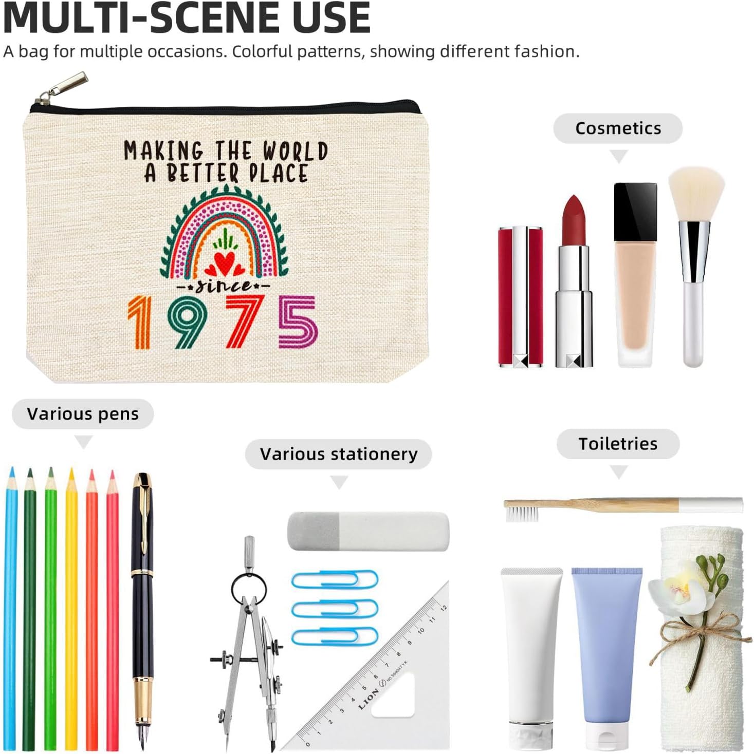 Happy 51st Birthday Gifts for Her Women Makeup Bag, Best 1975 Anniversary 51st Birthday Decorations, 51 Year old and Fabulous Gifts Ideas for Wife, Mom, Mothers Day, Christmas Cosmetic Travel Pouch - Image 3