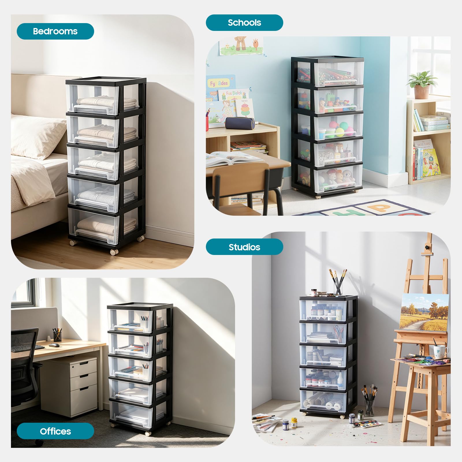 Organizer con 5 cassetti, per camera da letto, cassettiera, cassettiera con ruote, per corridoio, soggiorno, bagno, scuola, ufficio