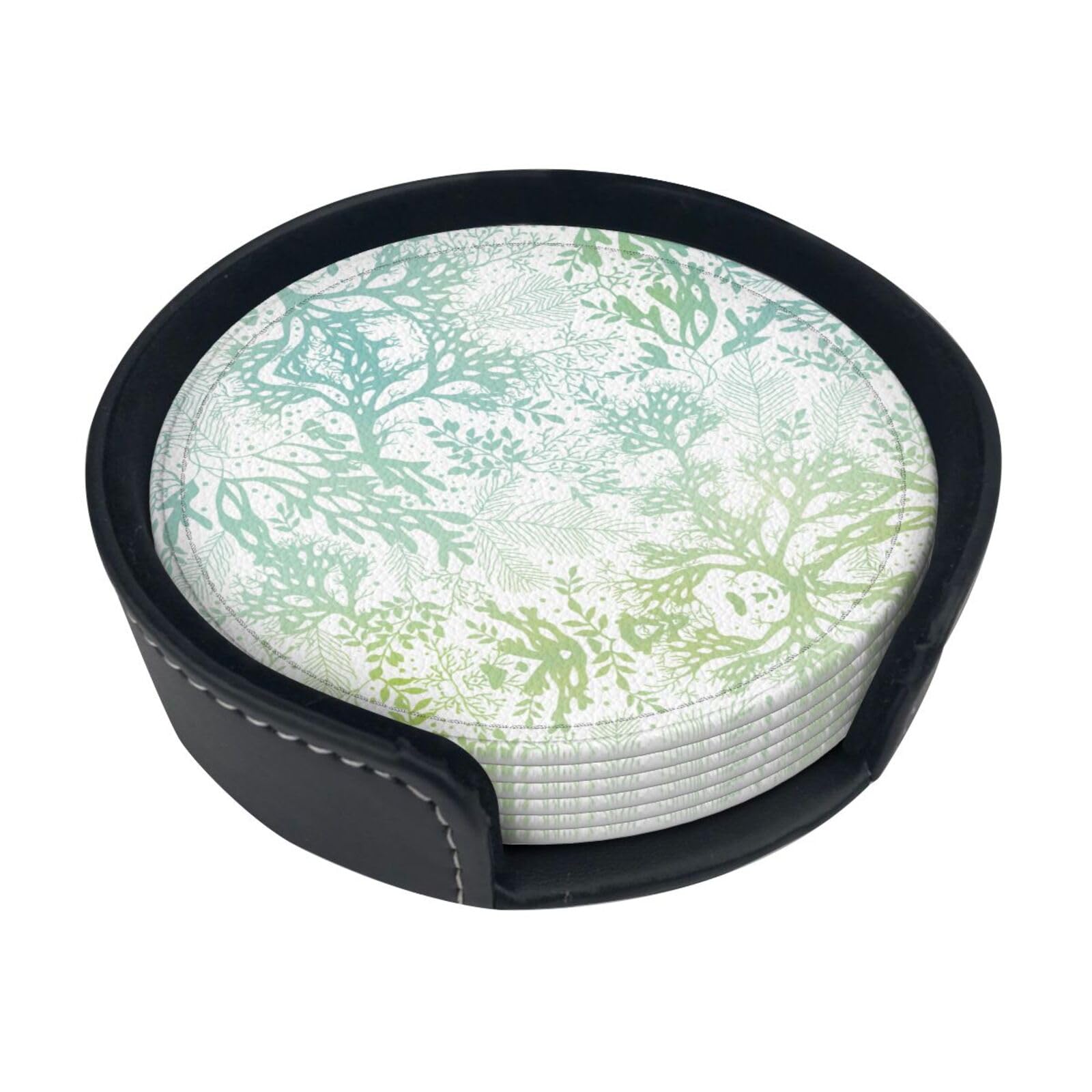 Amzheziyi Green Sea Blue Seaweed Print Coaster Restaurant/Kitchen/Office/Beverage Coasters, Tabletop Protection Coasters