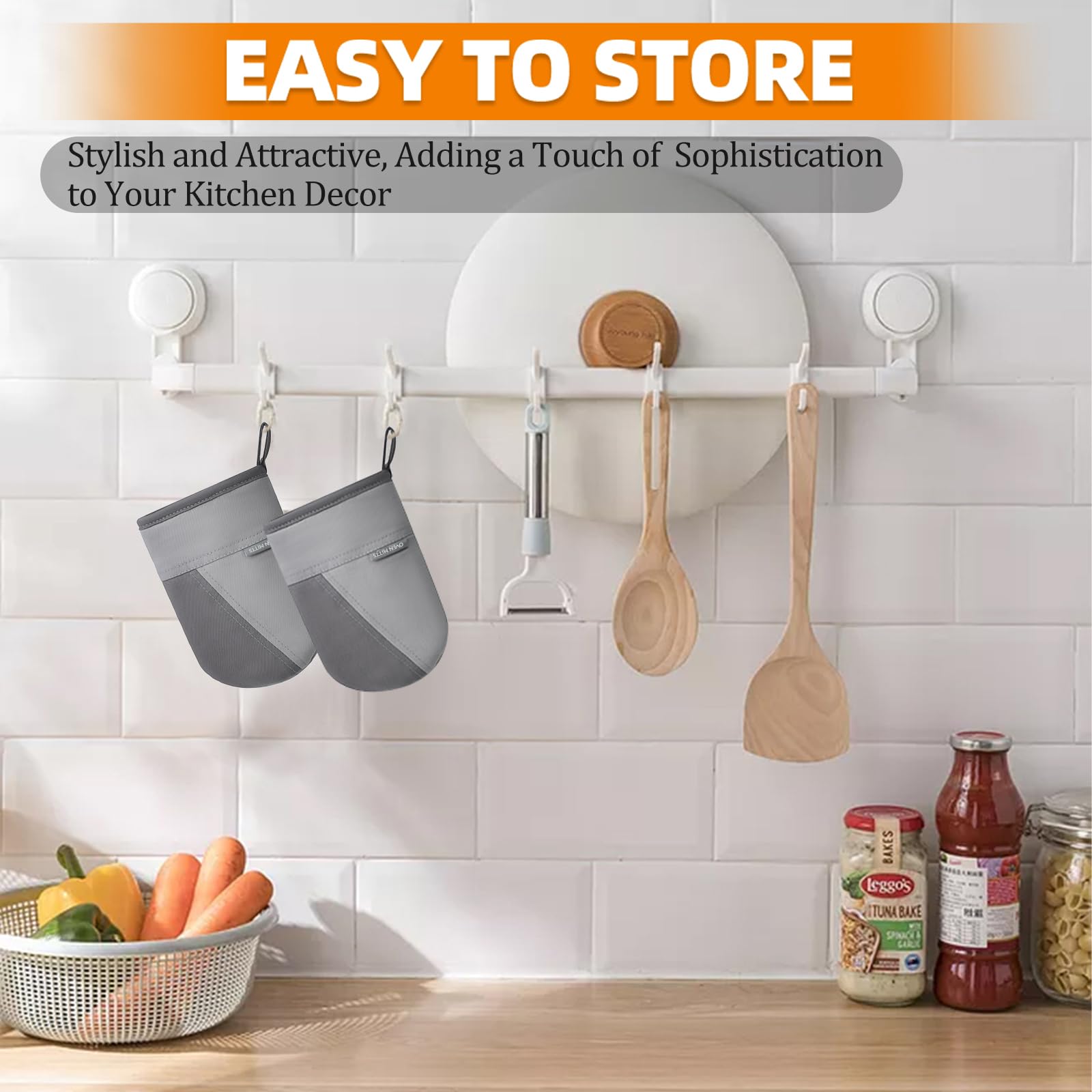 Mini manoplas de horno, guantes de horno de cocina, guantes de cocina resistentes al calor de 500 grados, superficie de silicona antideslizante con trabillas para colgar, guantes calientes