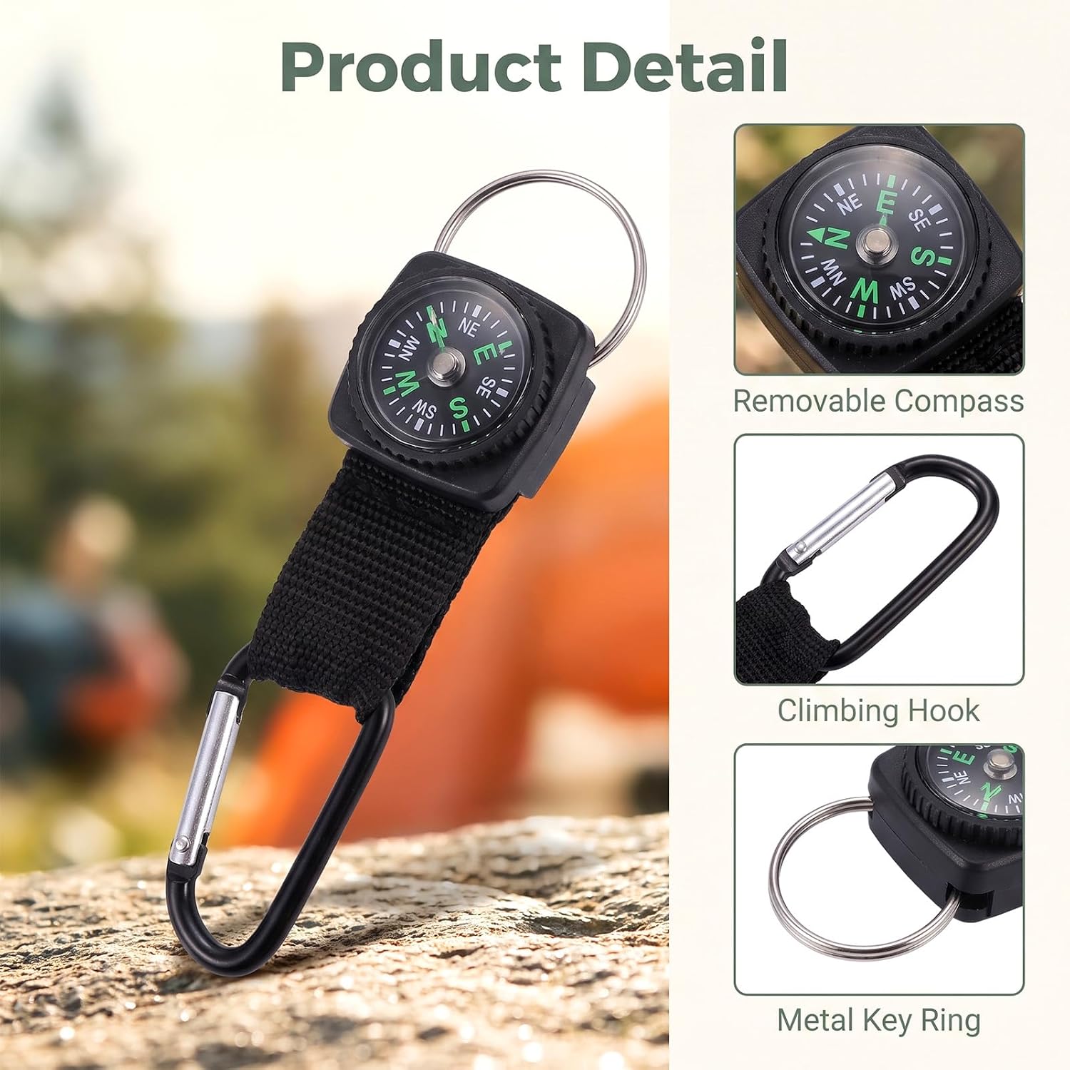 60Pcs Belt Clip Black Compass Keychain, Lightweight Steel for Party Favors image 3
