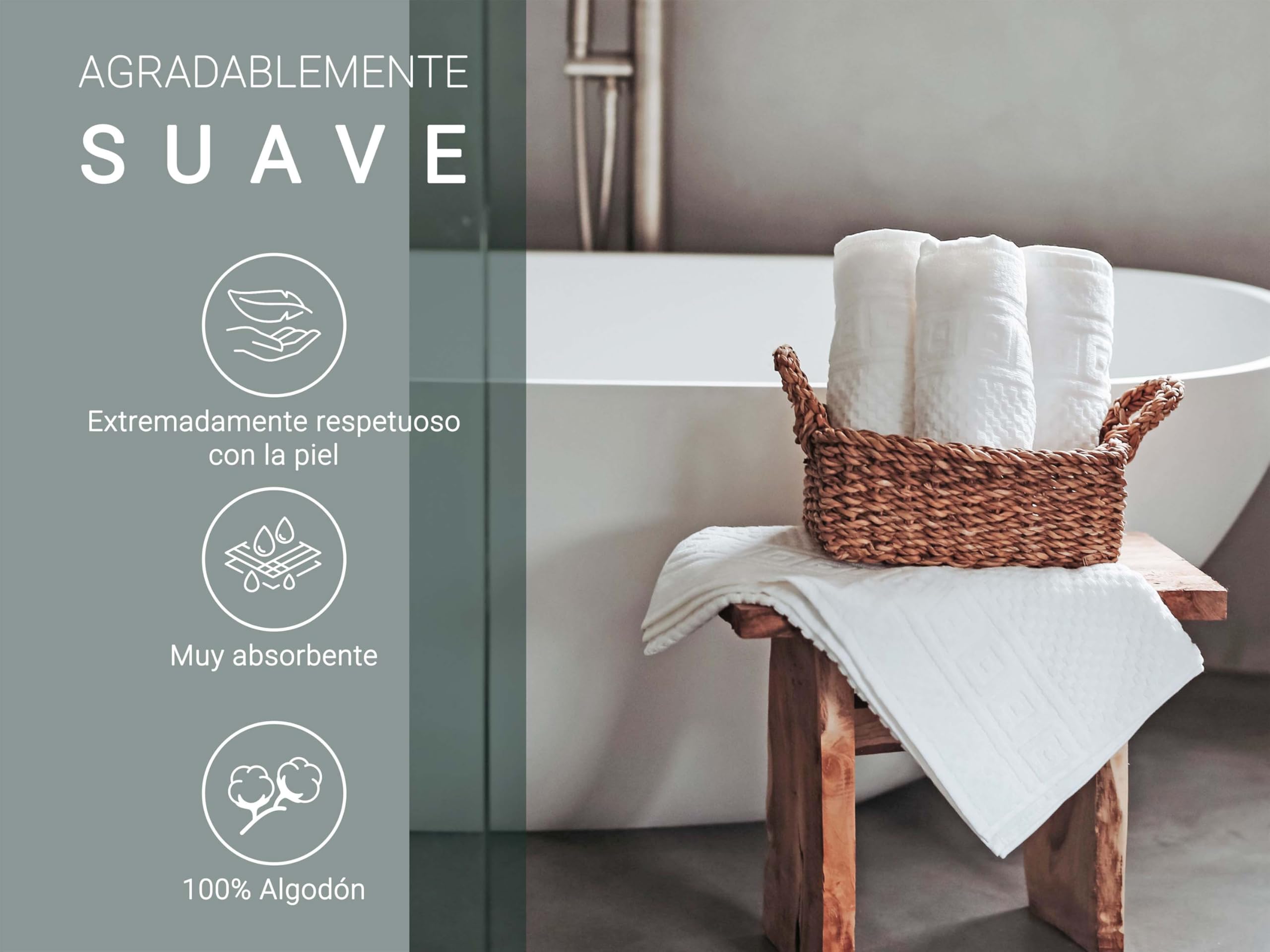 ZOLLNER Juego de 4 Toallas 50 x 100 cm - Suave y Absorbente, con diseño de gofre en Color Blanco - con Gancho - Lavable hasta 95 °C - algodón - Calidad hotelera - Certificado Oeko Tex®