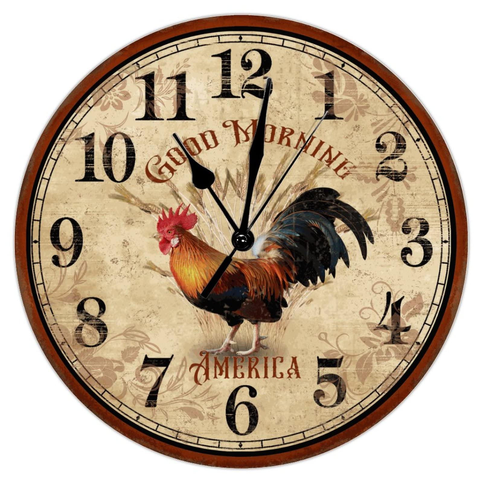 Horloge murale poule rustique de 38,1 cm silencieuse pour cuisine