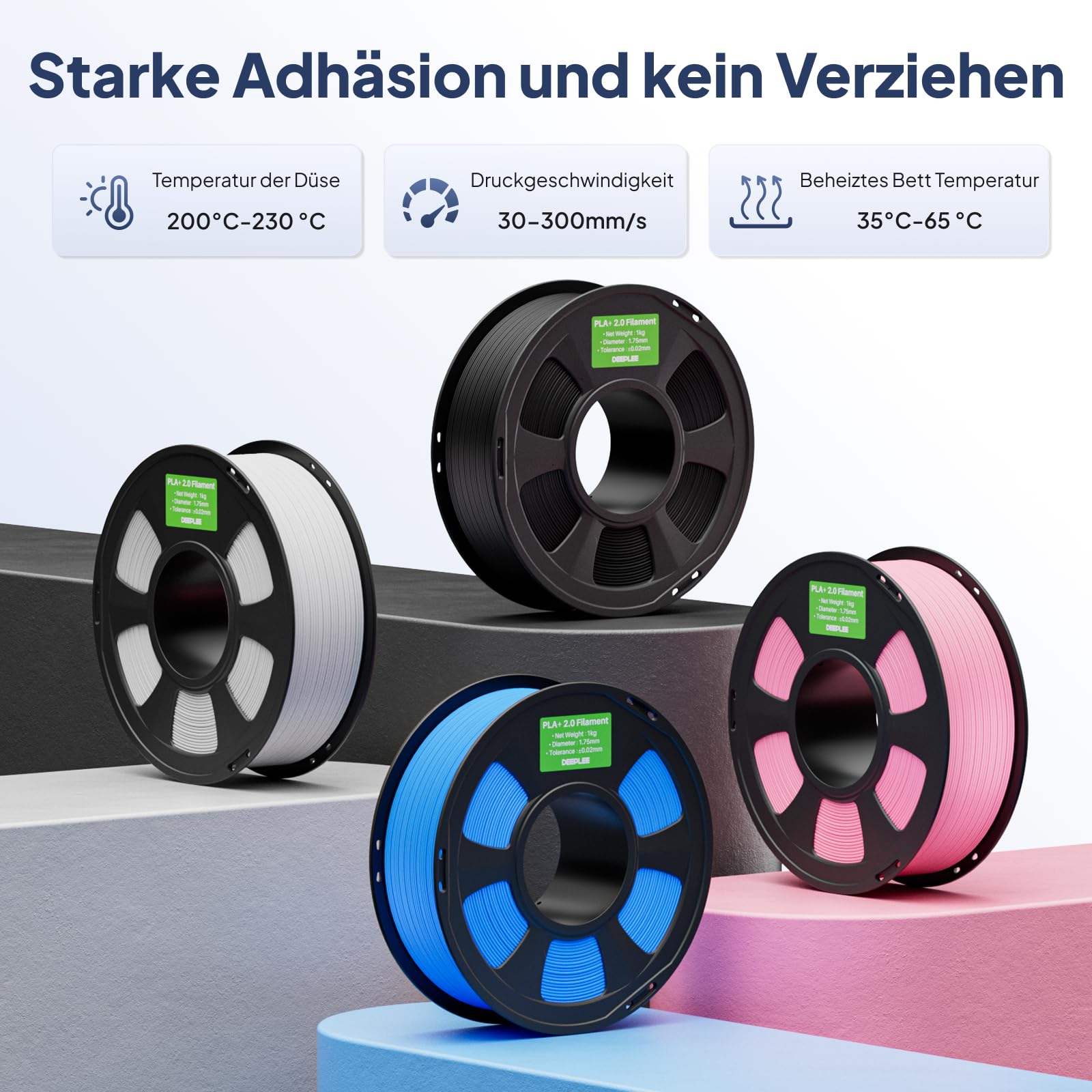 deeplee pla+ 2.0 filament 1.75mm, stronger toughness 3d printer filament, black grey 4kg, upgrade pla plus 3d printer filament, high speed pla+ filament for most fdm 3d drucker