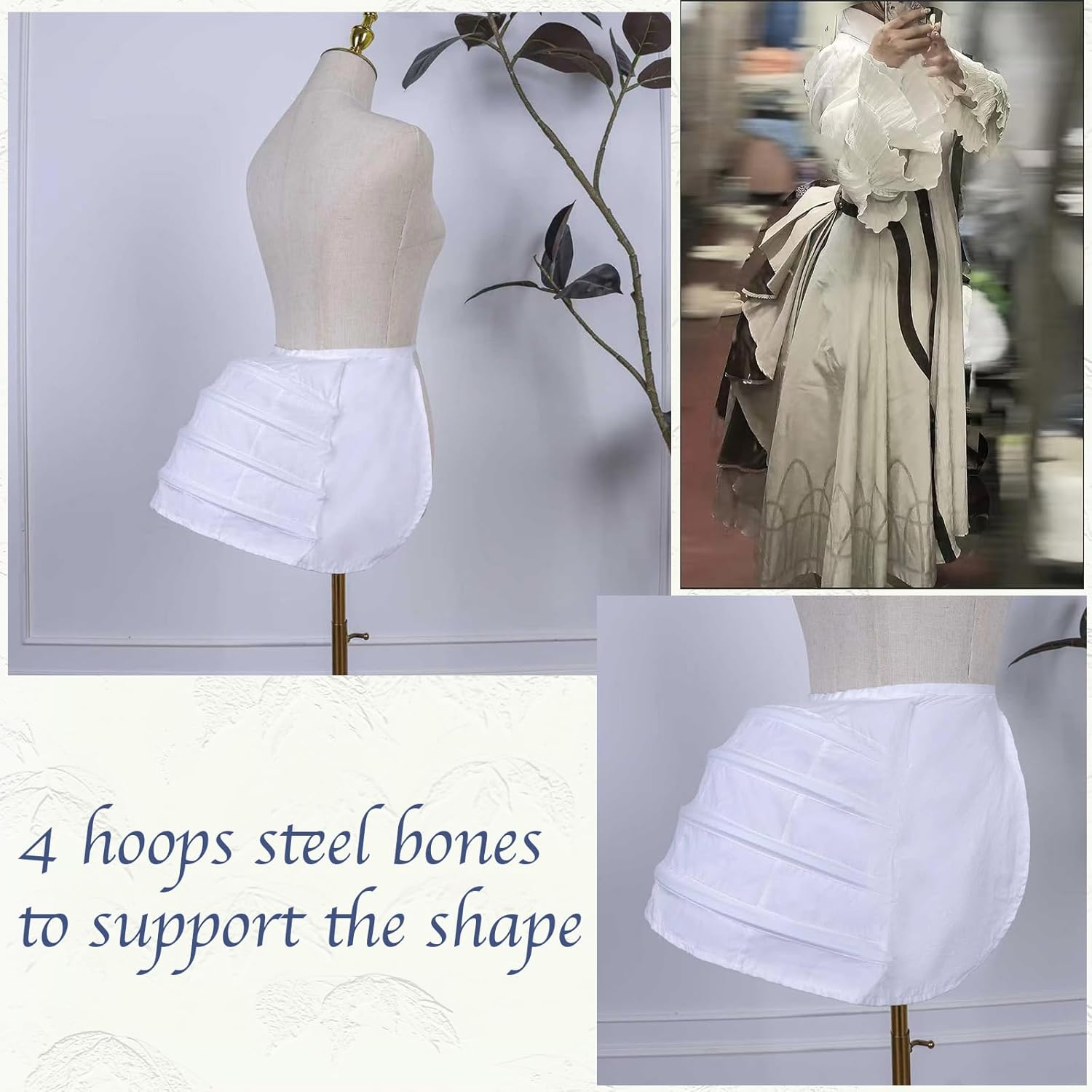 Victorian Dress Bustle Rococo Pannier Petticoat Crinoline Hoop Skirt White Cage Pannier - Image 4
