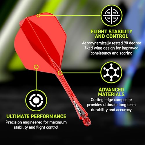 Miniatura 22 de Winmau Darts Fusion - Sistema integrado de vuelo y eje - Forma y diseño n.º 2 - Disponible en corto, intermedio y mediano - transparente, rojo
