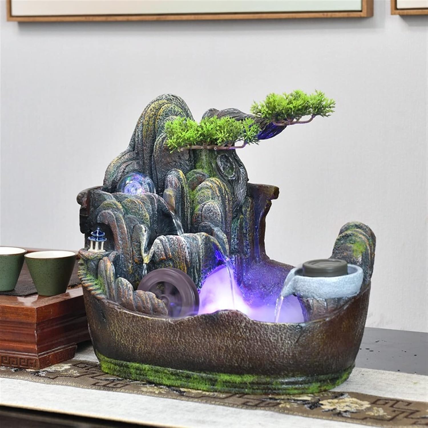 Indoor Tabletop Fountains 12.9 Inch Rockery Water Fountain Decoration Indoor Relaxation Waterfall Feature - for Living Room Desktop Home or Office Decor Decoration Meditation Fountain