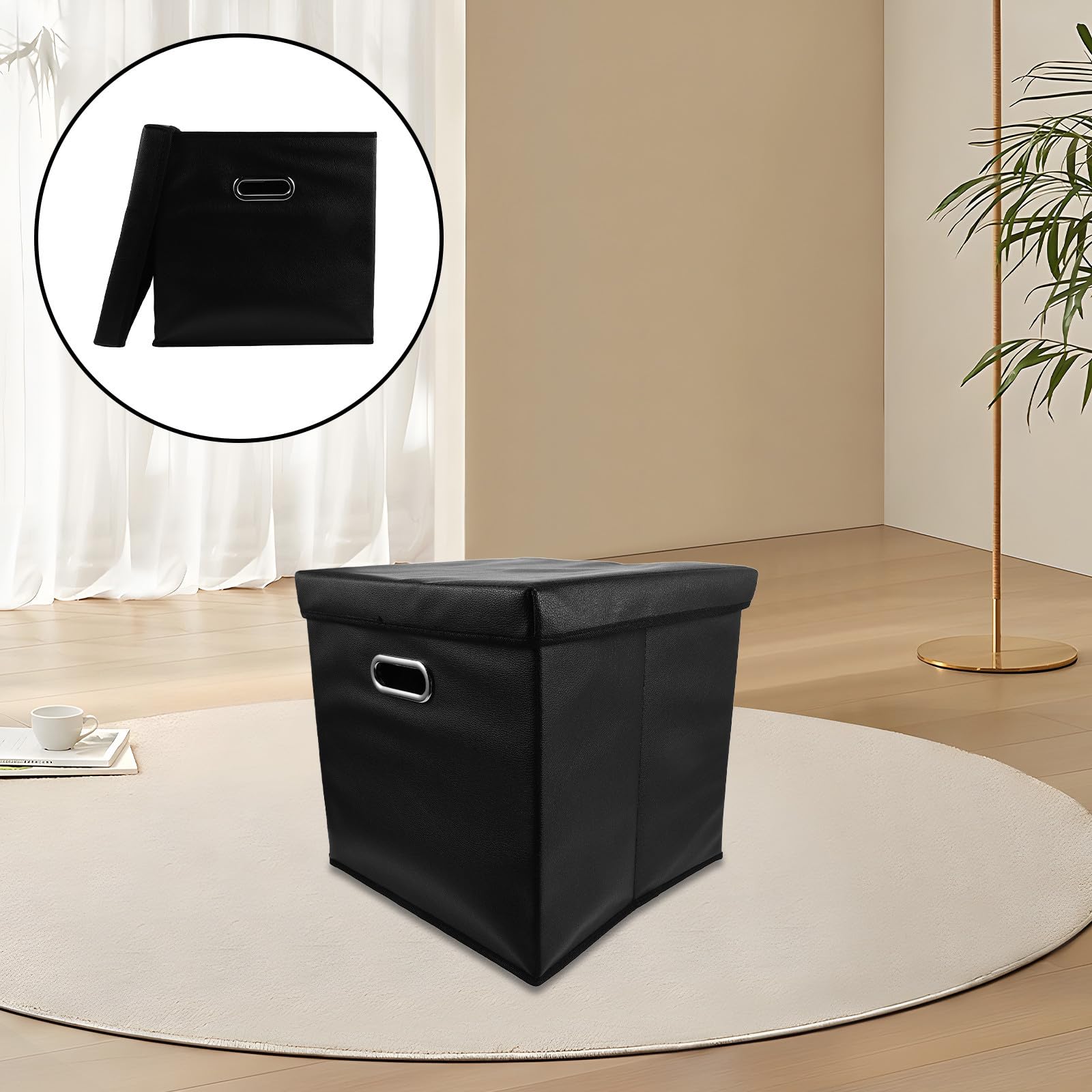 Uonlytech Porta Dischi Vinile Nero con Manico Resistente All'acqua in Pu e Lega, Contenitore Portatile per Album Vinile, Organizer Compatto per Raccolta Musicale