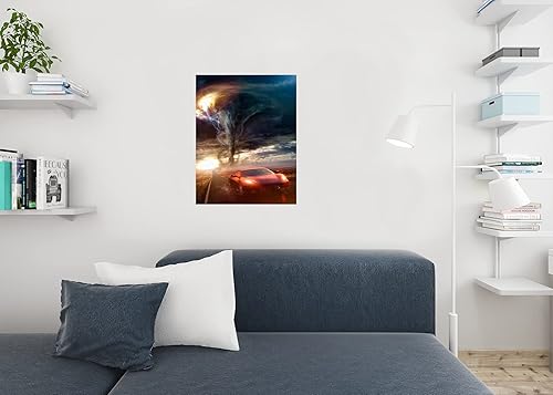 Miniatura 4 de Póster de auto deportivo rojo que conduce lejos del tornado, foto fotográfica de pared, 24 x 36 pulgadas