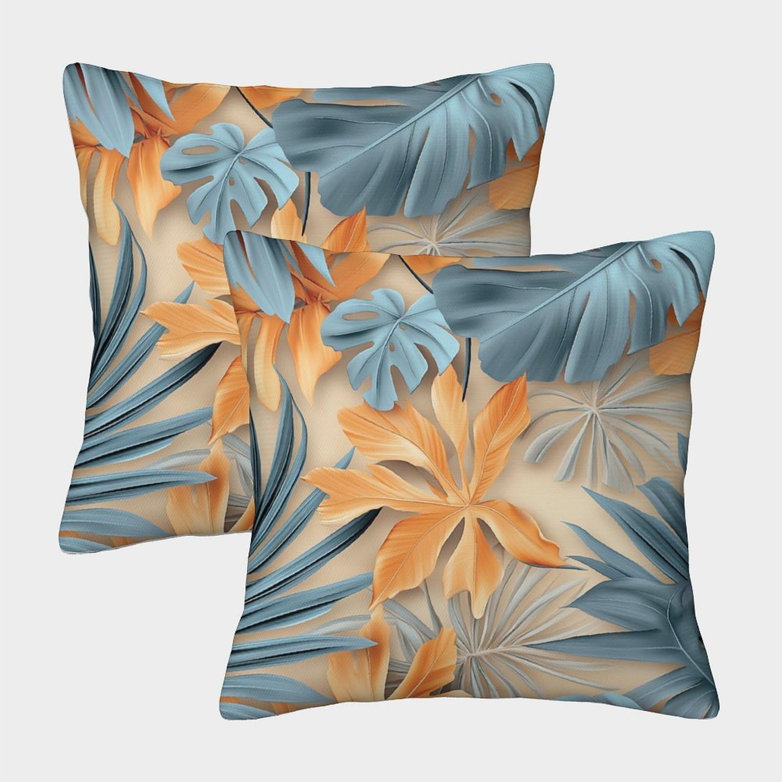 kaiyun 2 Pack Beach 3D Pattern,Tropical Leaves Luxury Digital Printed Soft 3D Themed Square Cushion Cover 50x50cm