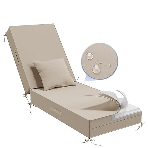 Outdoor Water-Resistant Olefin Chaise Lounge Cushions with Pillow, Weather and