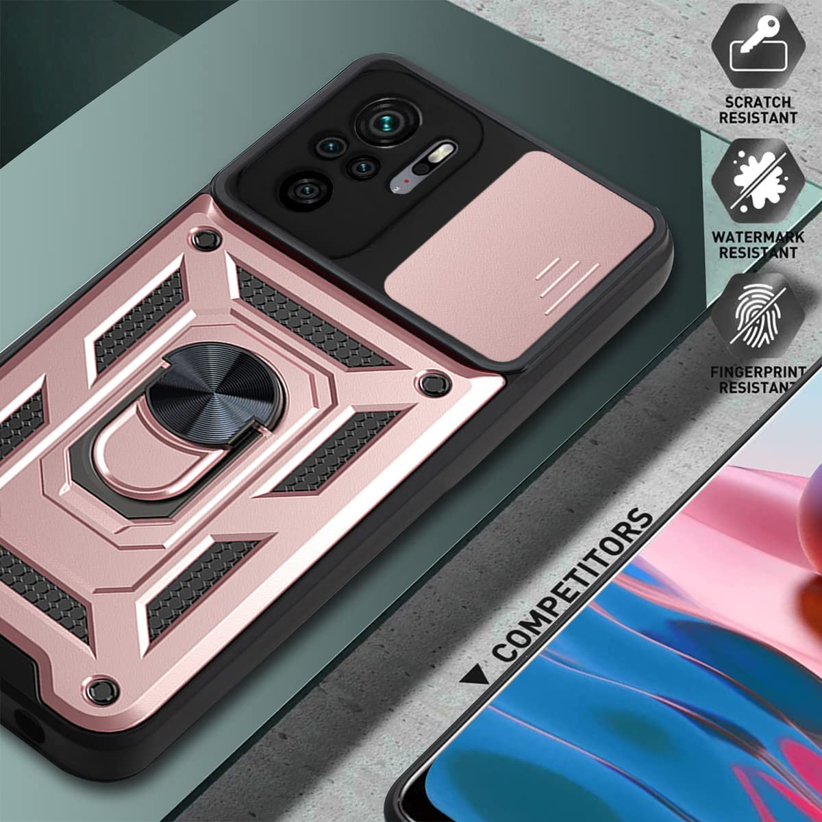 Fetrim Custodia per Redmi Note 10 PRO/MAX, Cover PC TPU con Supporto di Anello Rotante, Cassa Shell Case Nero