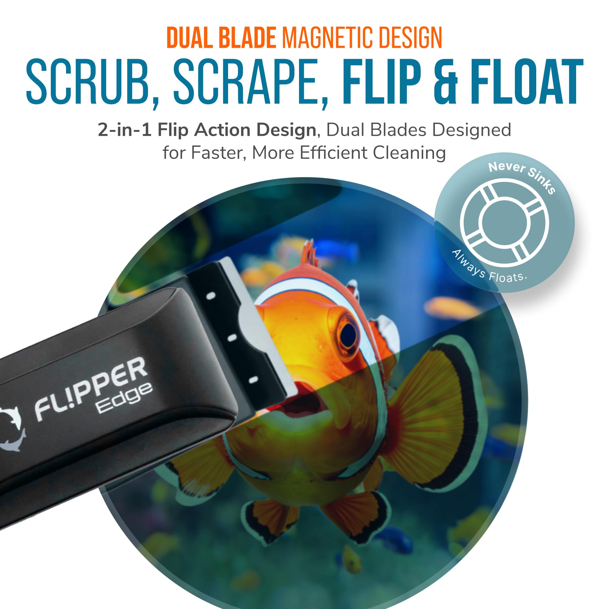 Flipper EDGE skrobak 2 w 1, pływający magnetyczny środek do czyszczenia akwarium z dwoma ostrzami - wydajne narzędzia do czyszczenia szkła i akrylu (standard)