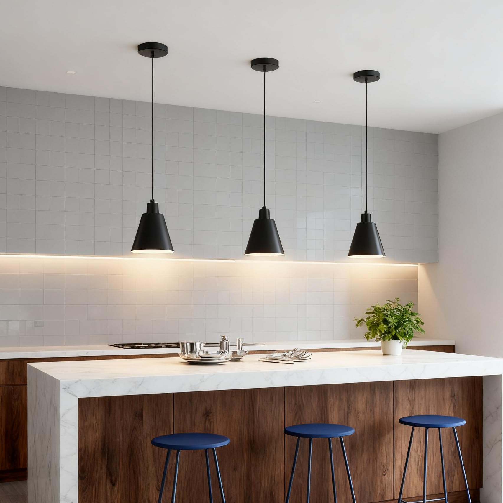 Klighten 3 Stück Pendelleuchte E27 einflammig, Schwarz, ohne Leuchtmittel | Hängeleuchte Modernes Design, Hängelampe Höhenverstellbar, Pendelleuchte Eisen für Esstisch Wohnzimmer Küche