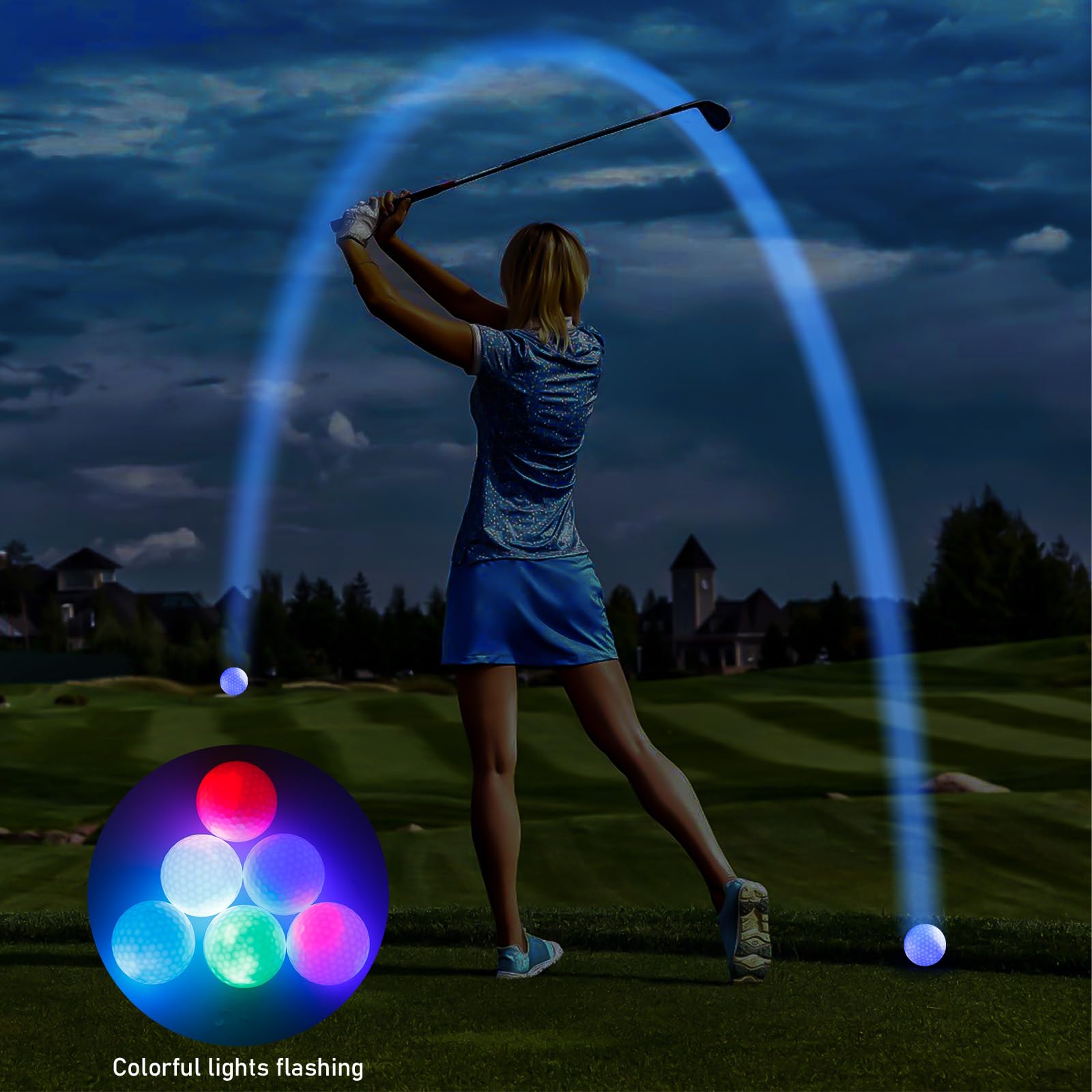 Pelotas de golf LED luminosas 7 colores 6 unidades luz nocturna entrenamiento tiro larga