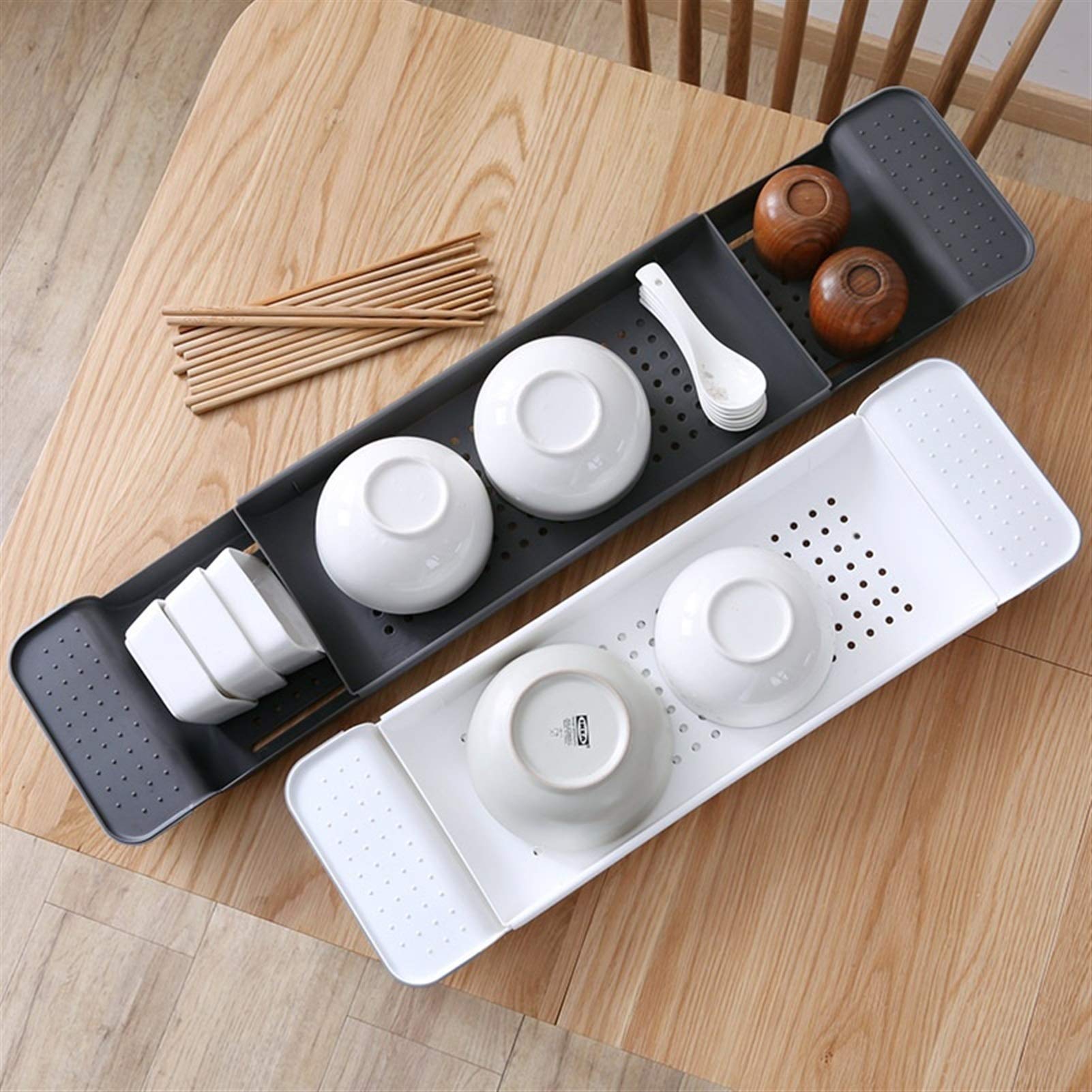 Bañera retráctil Estante de Almacenamiento Bandeja de baño Bañera Herramientas de baño multifunción Almacenamiento de Toallas Fregadero de Cocina Soporte de desagüe (Color : Black) (White)