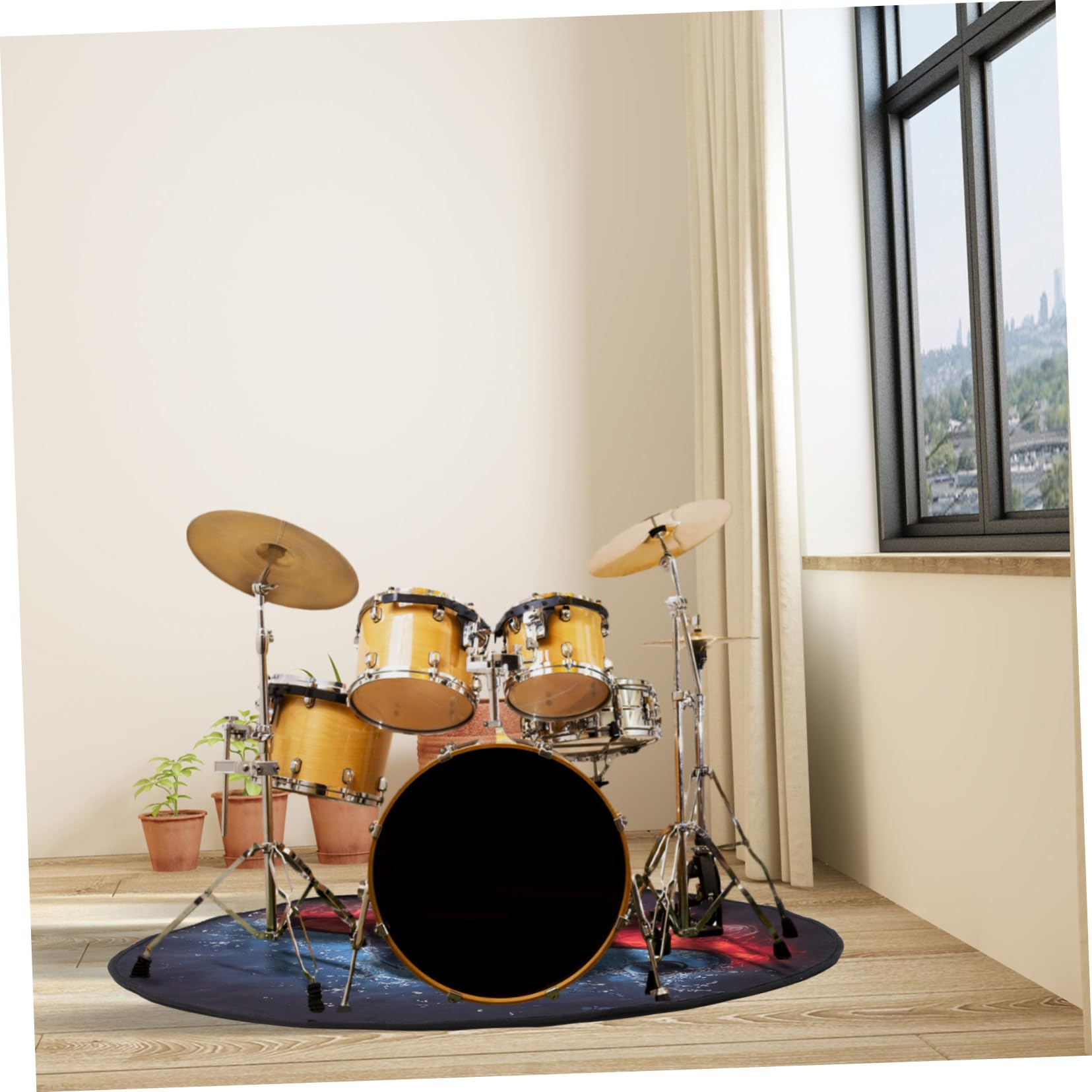 BESPORTBLE Tappeto per Batteria Professionale Ispessito Antiscivolo 120 Cm Fondo Fonoassorbente e Motivo Elegante, Tappetino Smorzante per Batteria Acustica ed Elettronica, Adatto per Uso