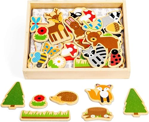 Bigjigs Toys Imanes de madera del bosque - 35 imanes