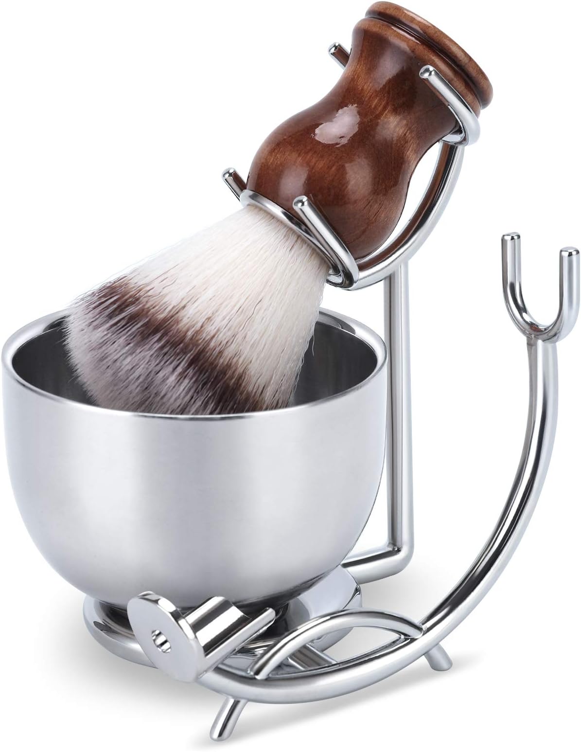 Straight Razor stand With Perfect double layer stainless steel Shaving Soap Bowl and Shaving Brush Natural Solid Wood Handle