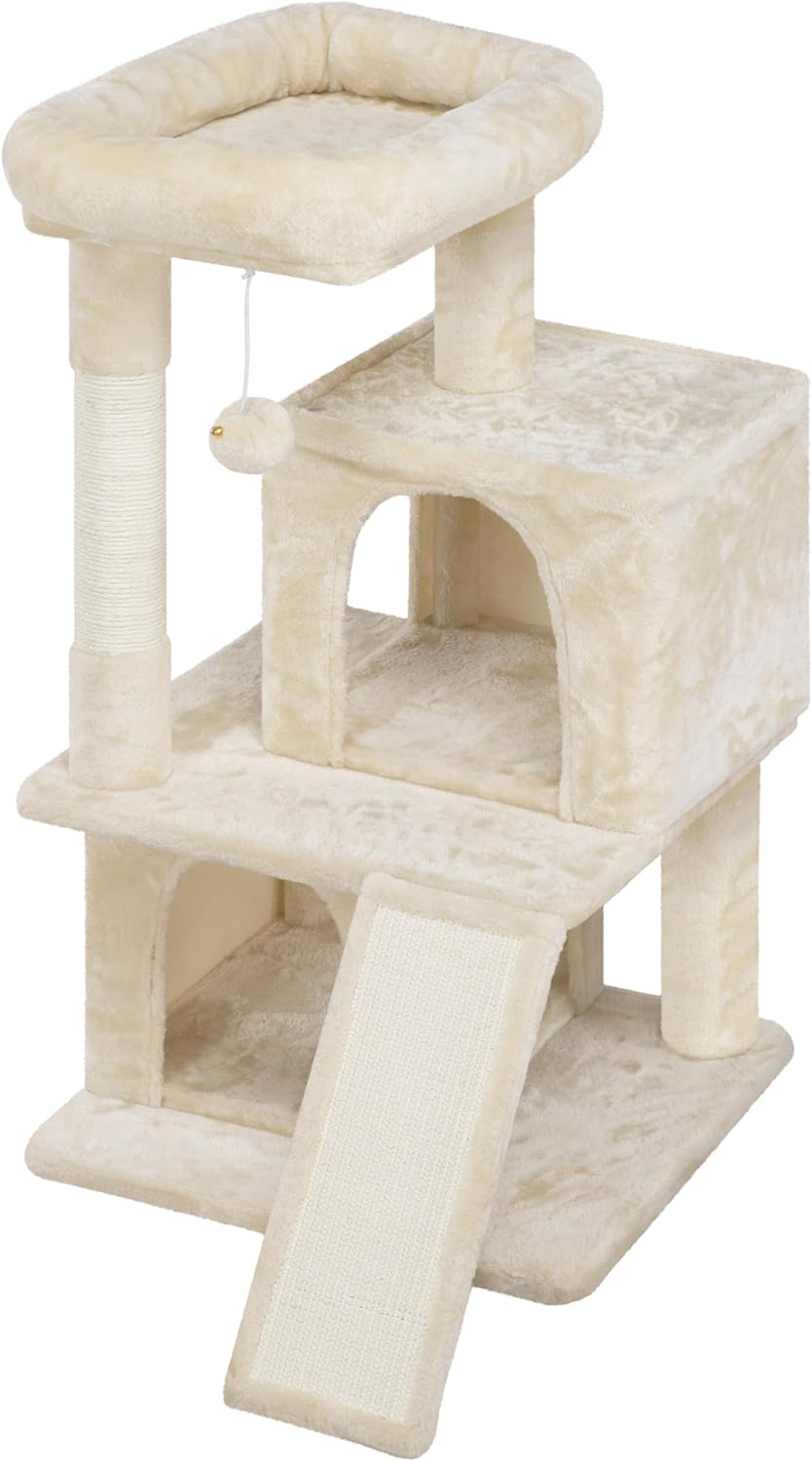 Topeakmart 36 Inches Multi-Level Modern Cat Towers Cat Activity Tree with Double Condos, Perches Scratching Posts and Sisal Rope Furry Ball for Kittens House