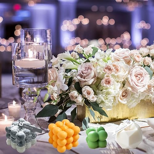 Miniatura 5 de Moldes de silicona para velas, 4 unidades, molde de burbujas 3D hecho a mano para hacer velas con 50 mechas, 4 varillas de soporte, molde de resina